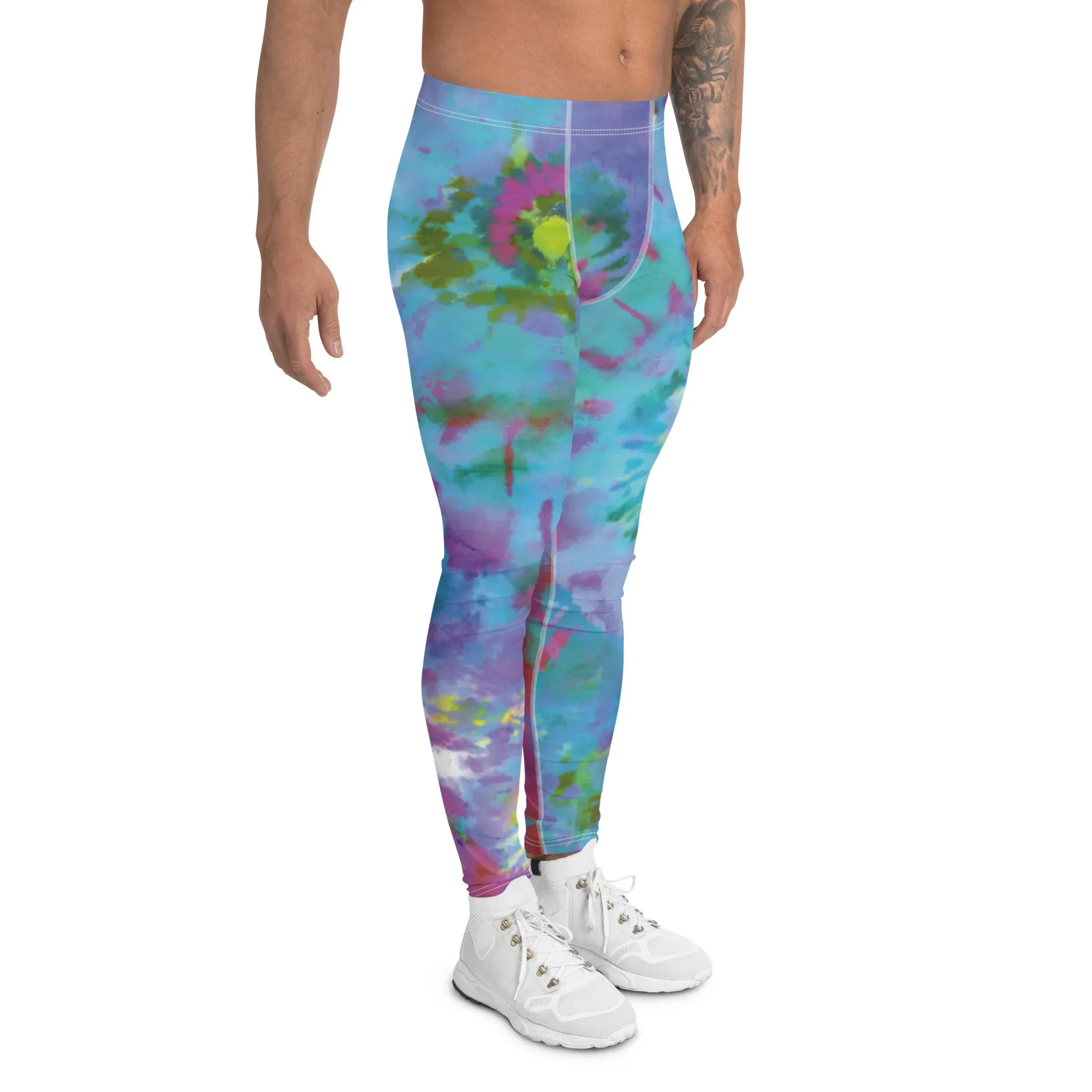 Colorful Tie Dyed Men's Leggings, Mens Tie Dye Pants, Colorful Abstract Tie Dye Men's Leggings - Made in USA/EU/MX