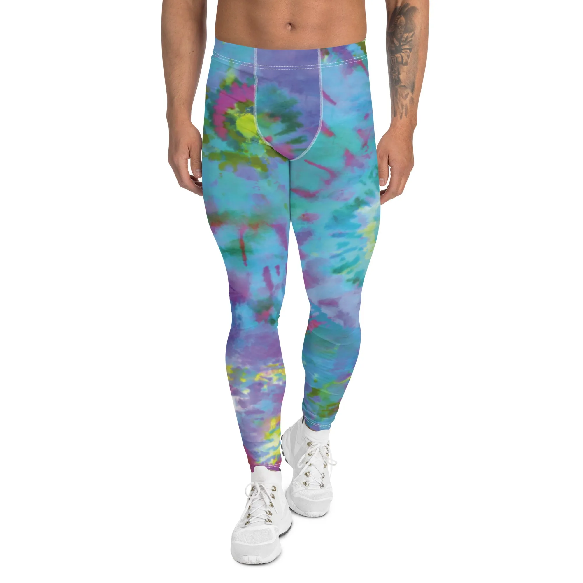 Colorful Tie Dyed Men's Leggings, Mens Tie Dye Pants, Colorful Abstract Tie Dye Men's Leggings - Made in USA/EU/MX