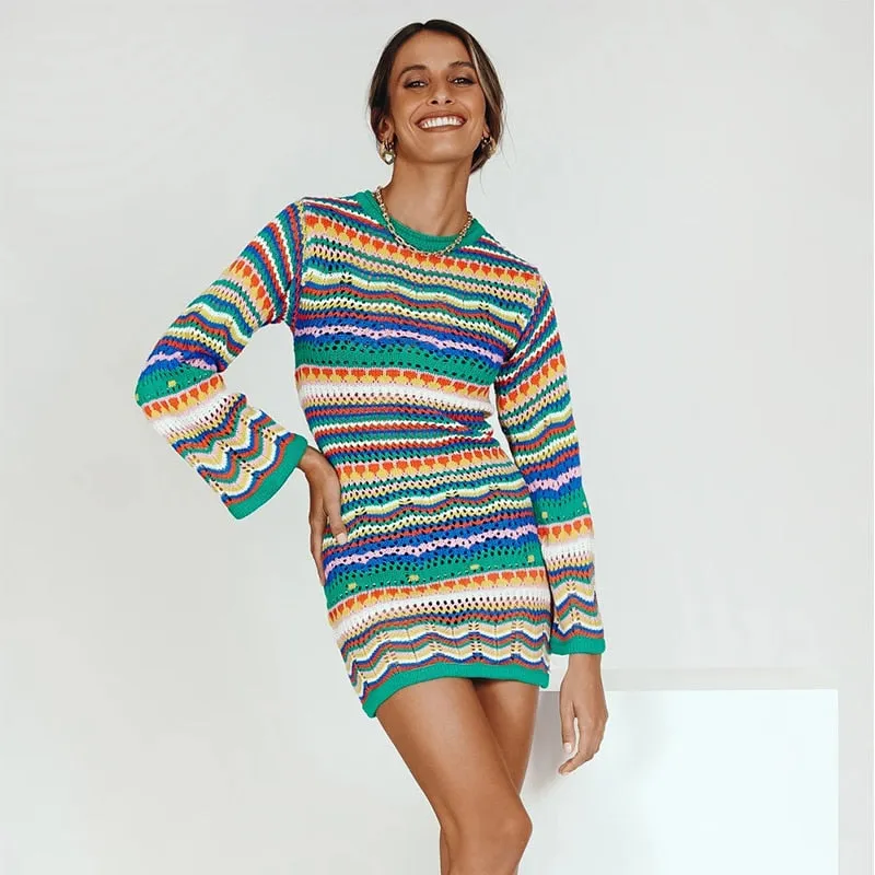 Colourful Striped Knitted/Crochet Dress