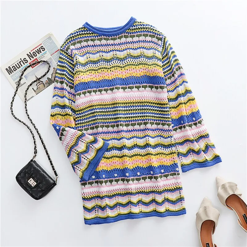 Colourful Striped Knitted/Crochet Dress