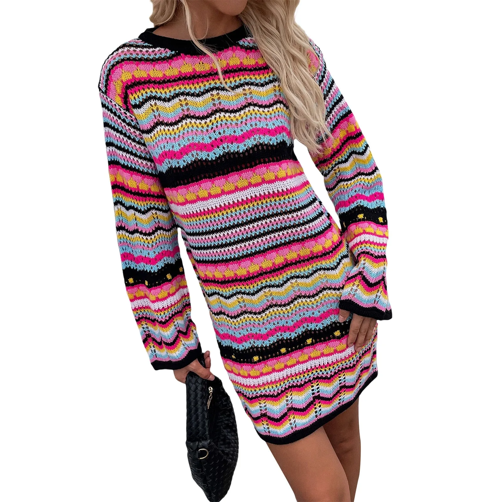 Colourful Striped Knitted/Crochet Dress