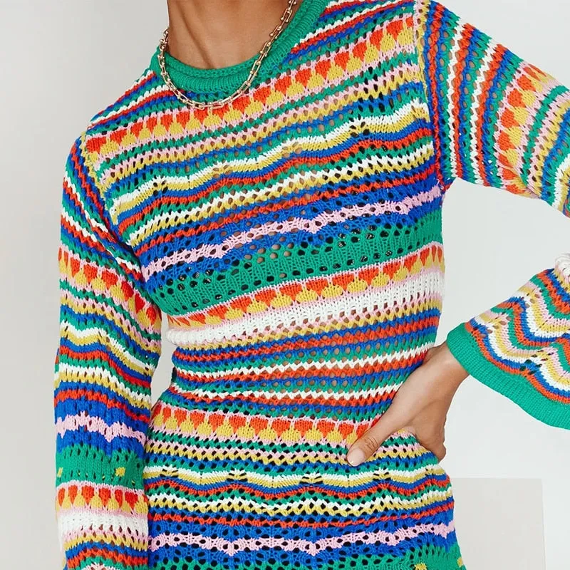 Colourful Striped Knitted/Crochet Dress