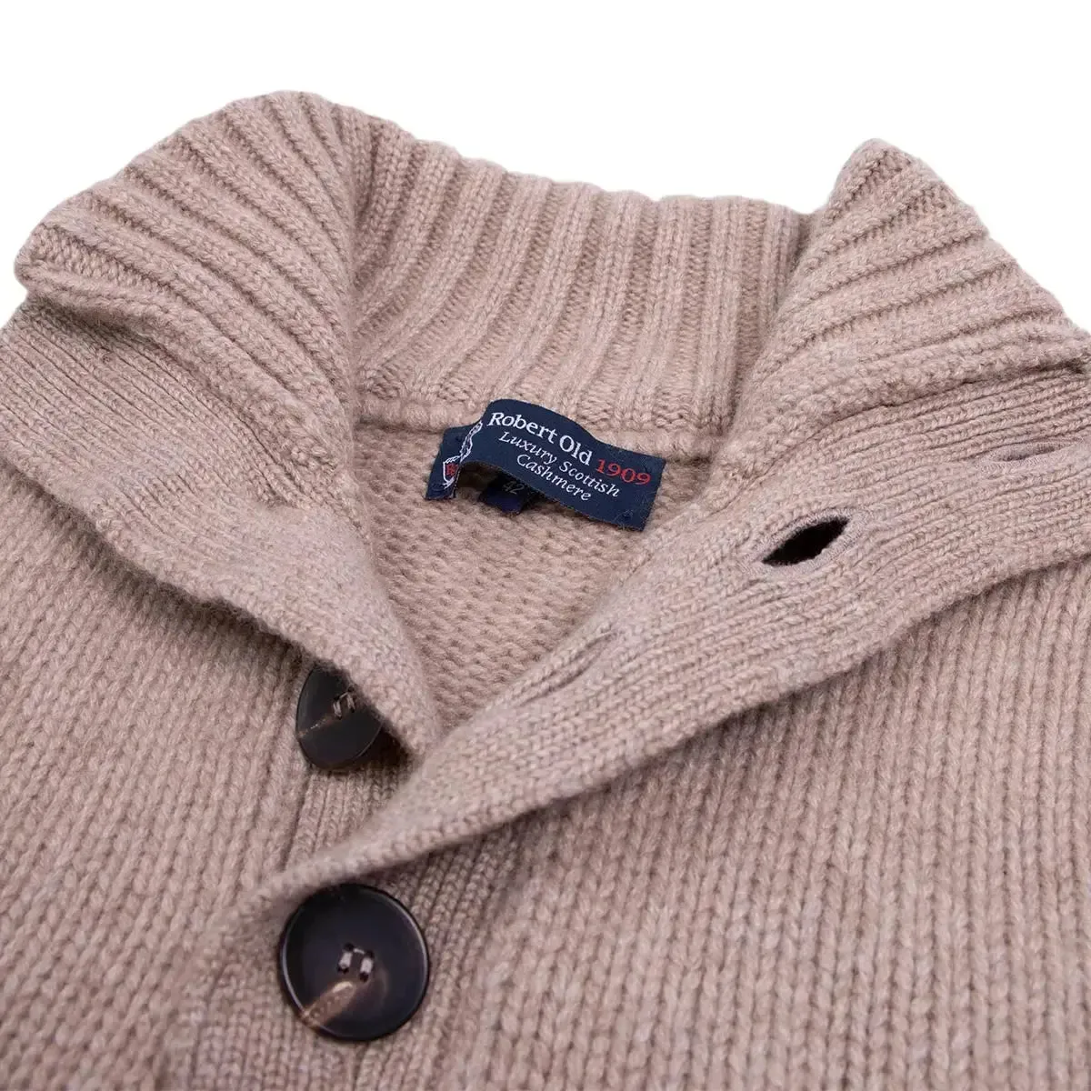 Dark Natural Cromarty Button Neck 8 ply Cashmere Sweater