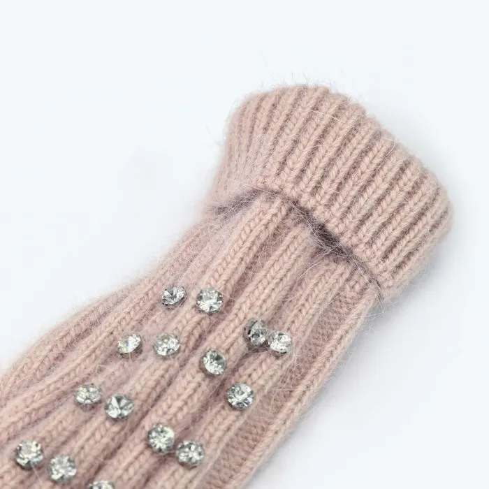 Diamante Ribbed Fingerless Gloves