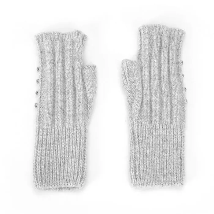 Diamante Ribbed Fingerless Gloves