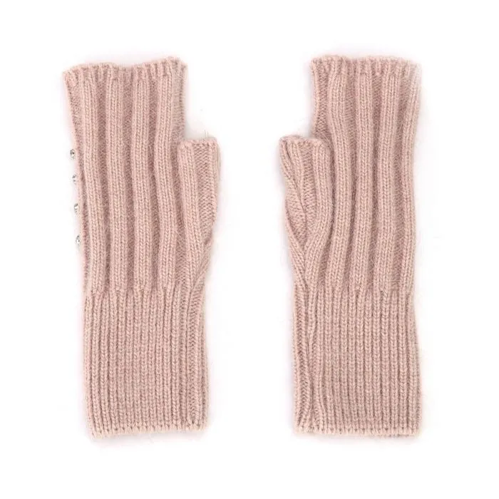 Diamante Ribbed Fingerless Gloves