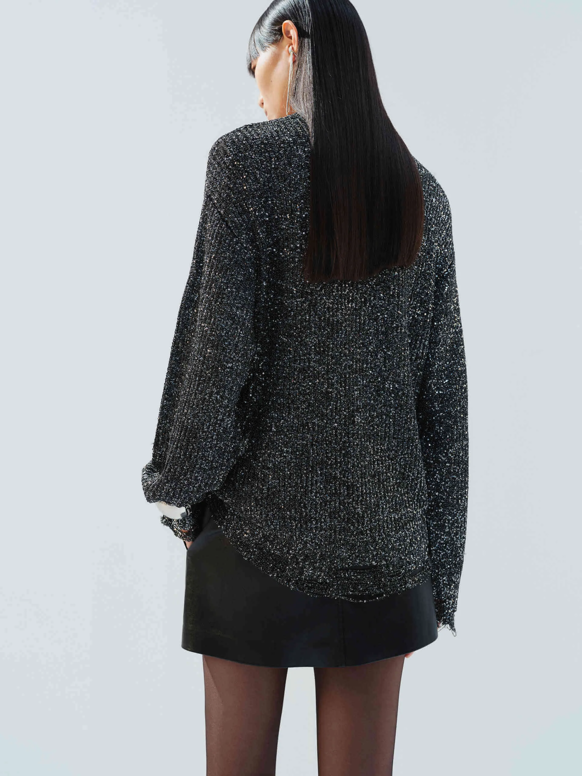 Distressed Detail Sequins Sweater