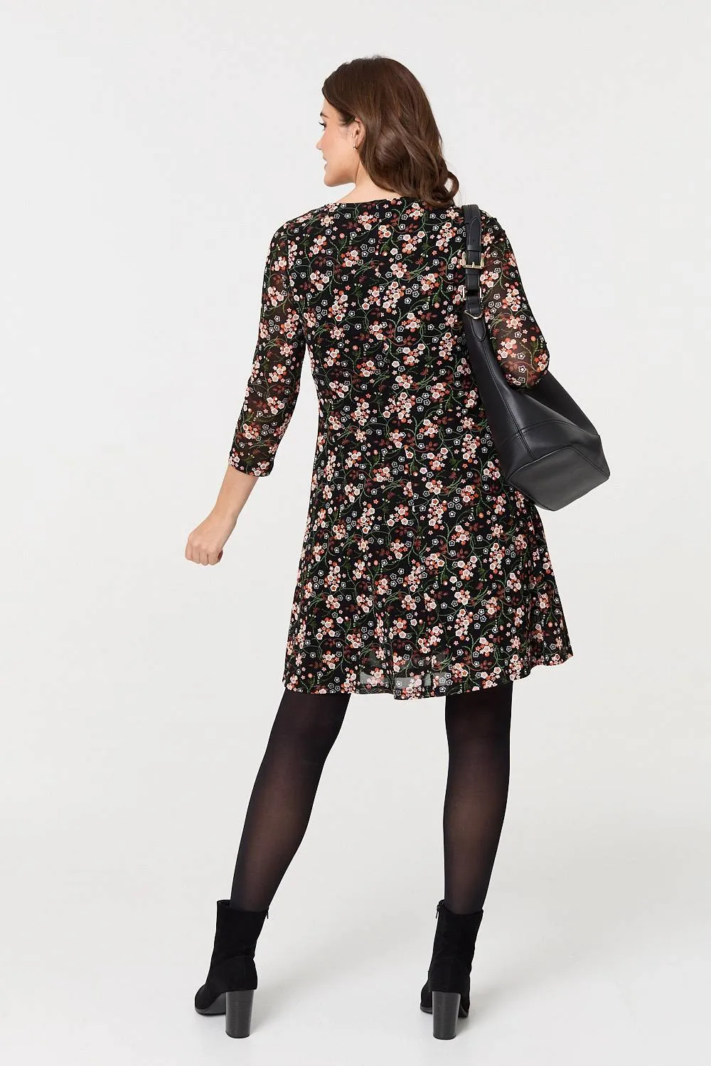 Ditsy Floral Mesh Knee Length Dress