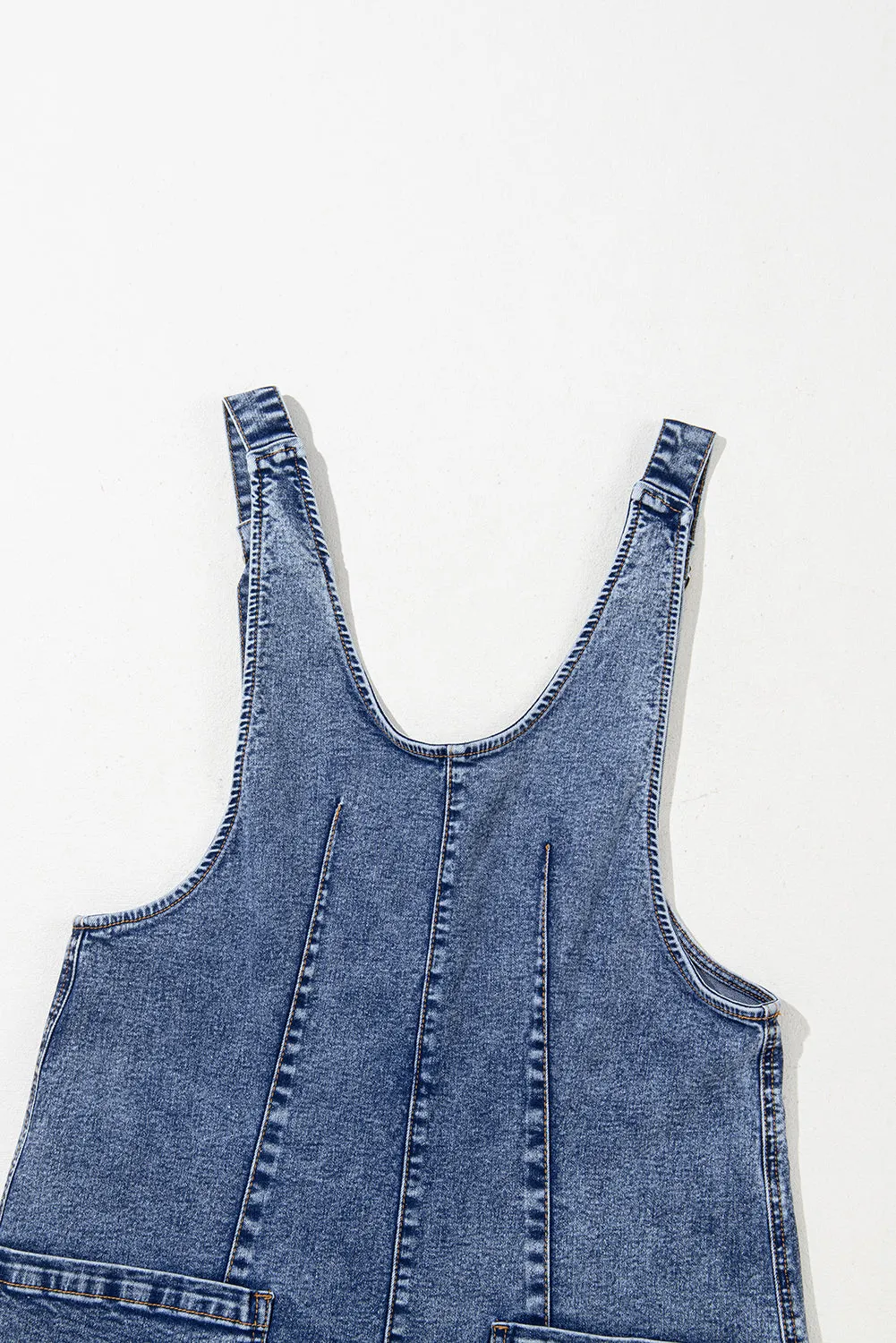 Dusk Blue Sleeveless U Neck Patched Pocket Denim Romper