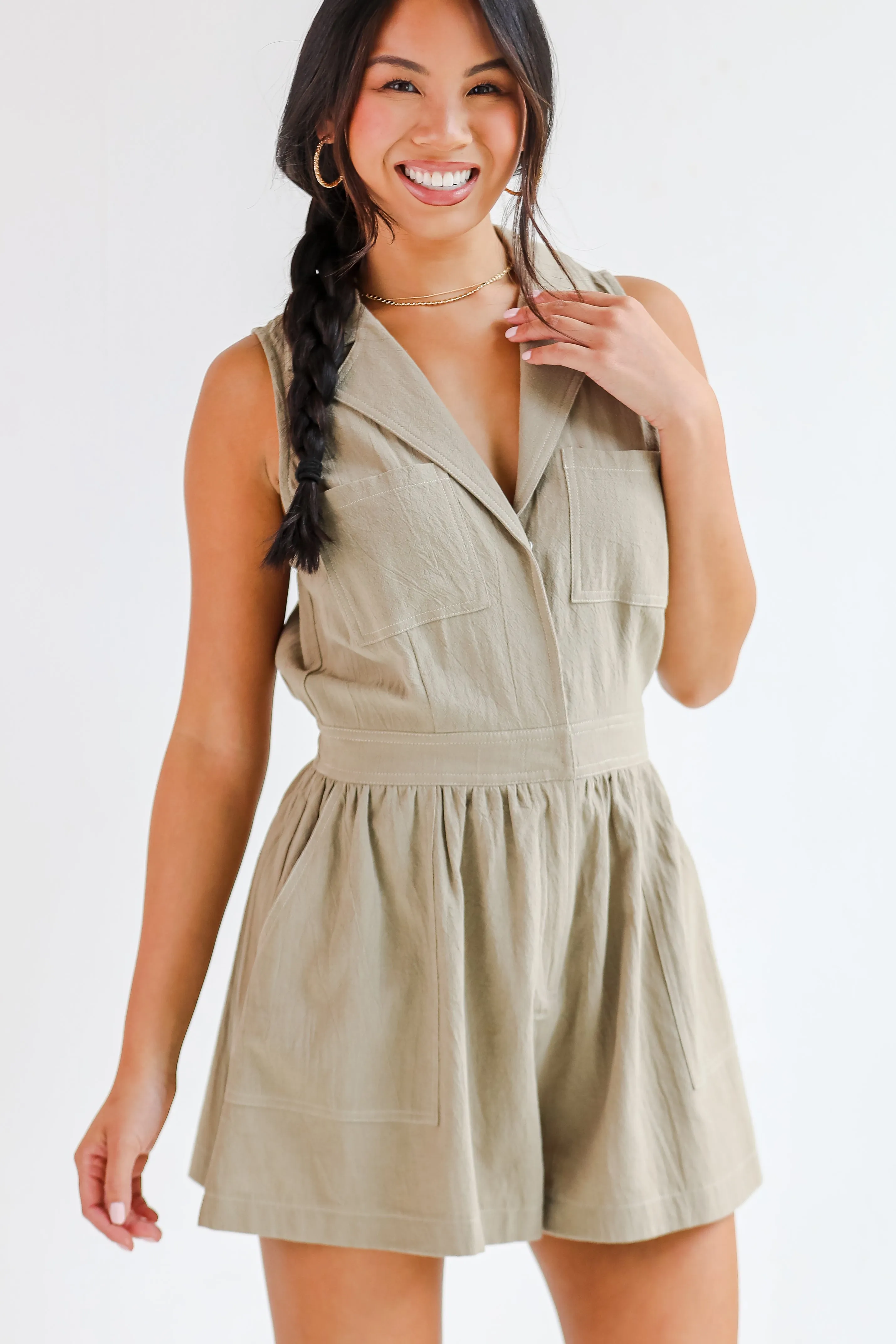 FINAL SALE - Sensational Chicness Light Olive Romper