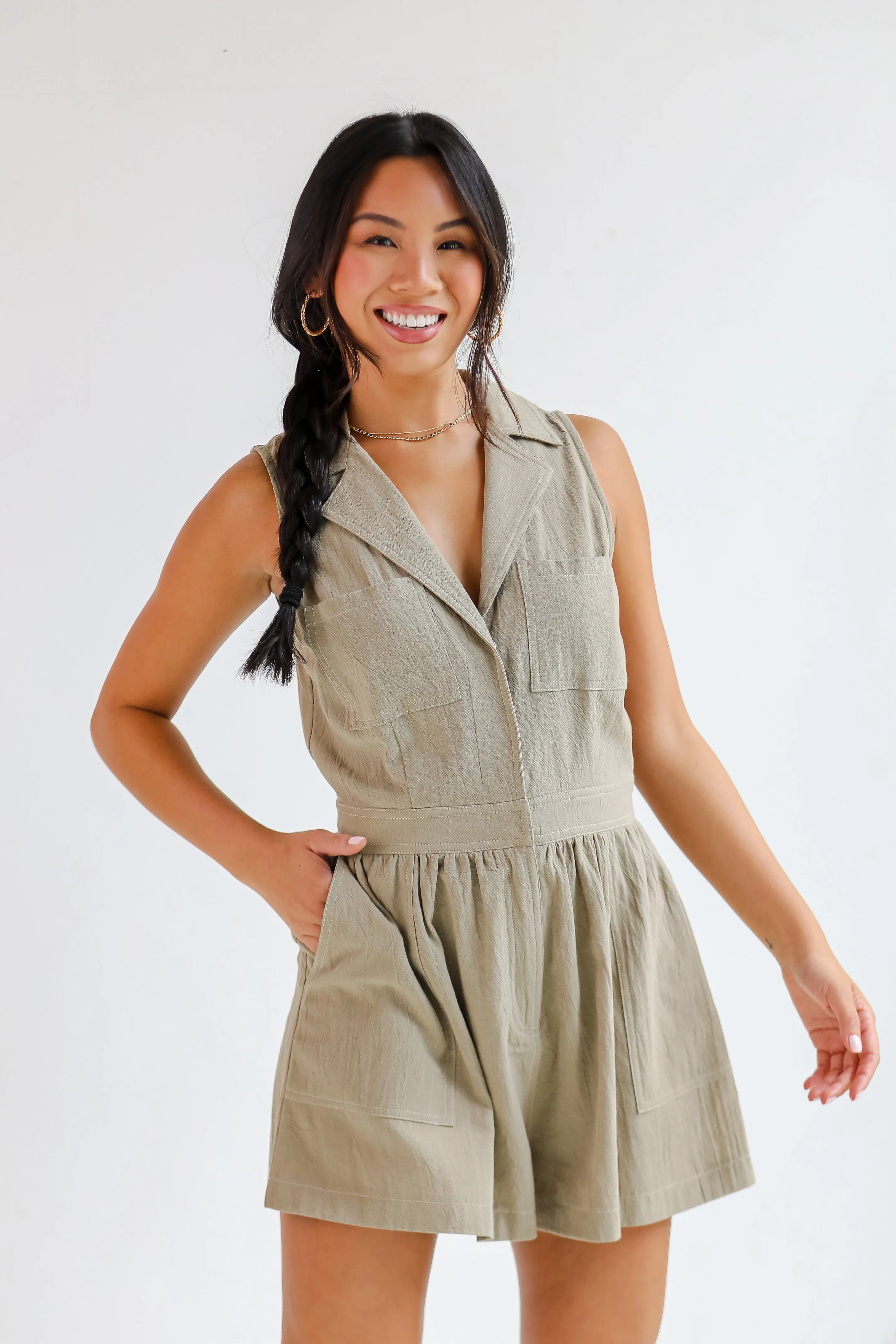 FINAL SALE - Sensational Chicness Light Olive Romper