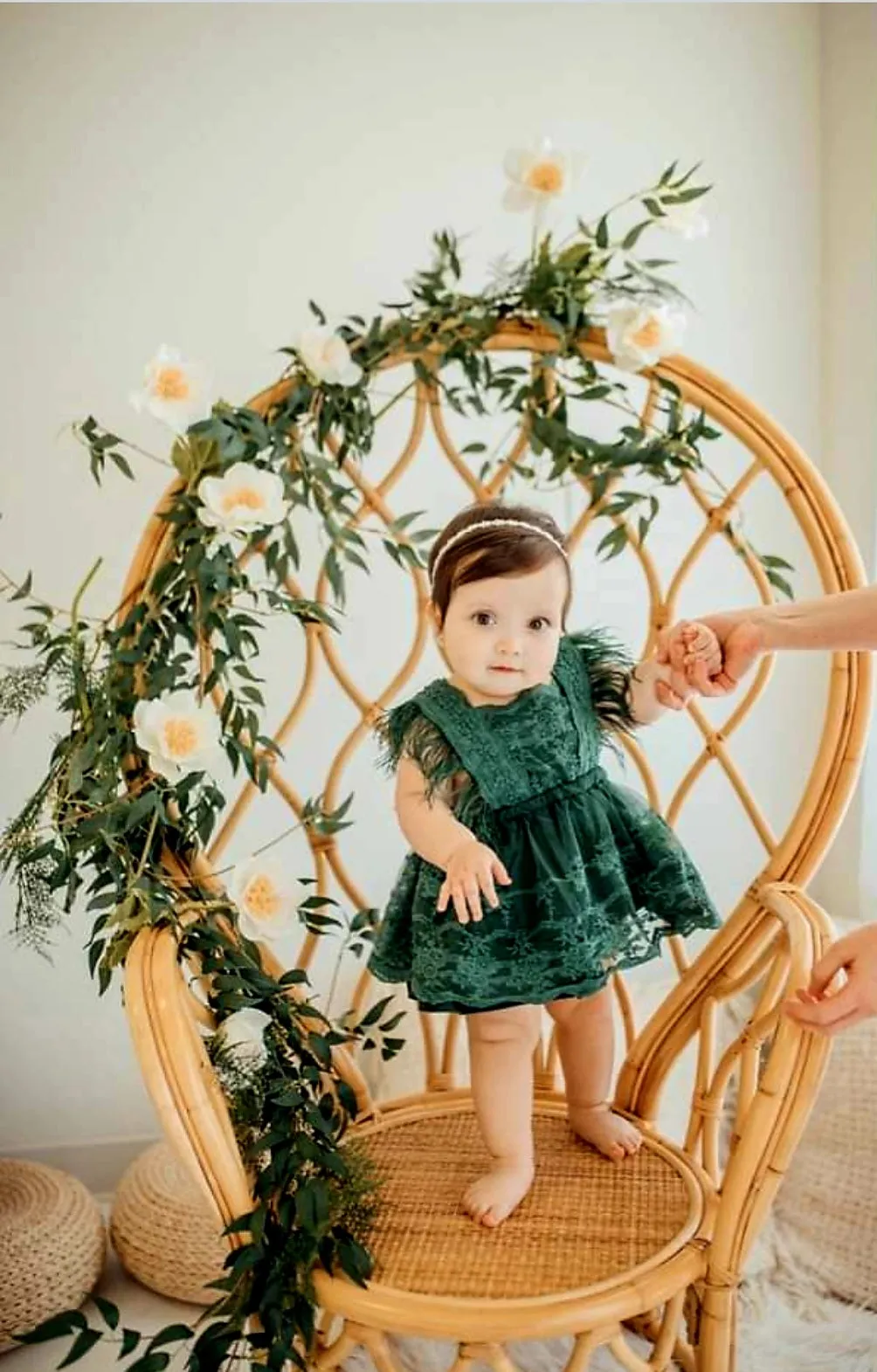 Forest Green Lace Romper with Feather Detail #1000245