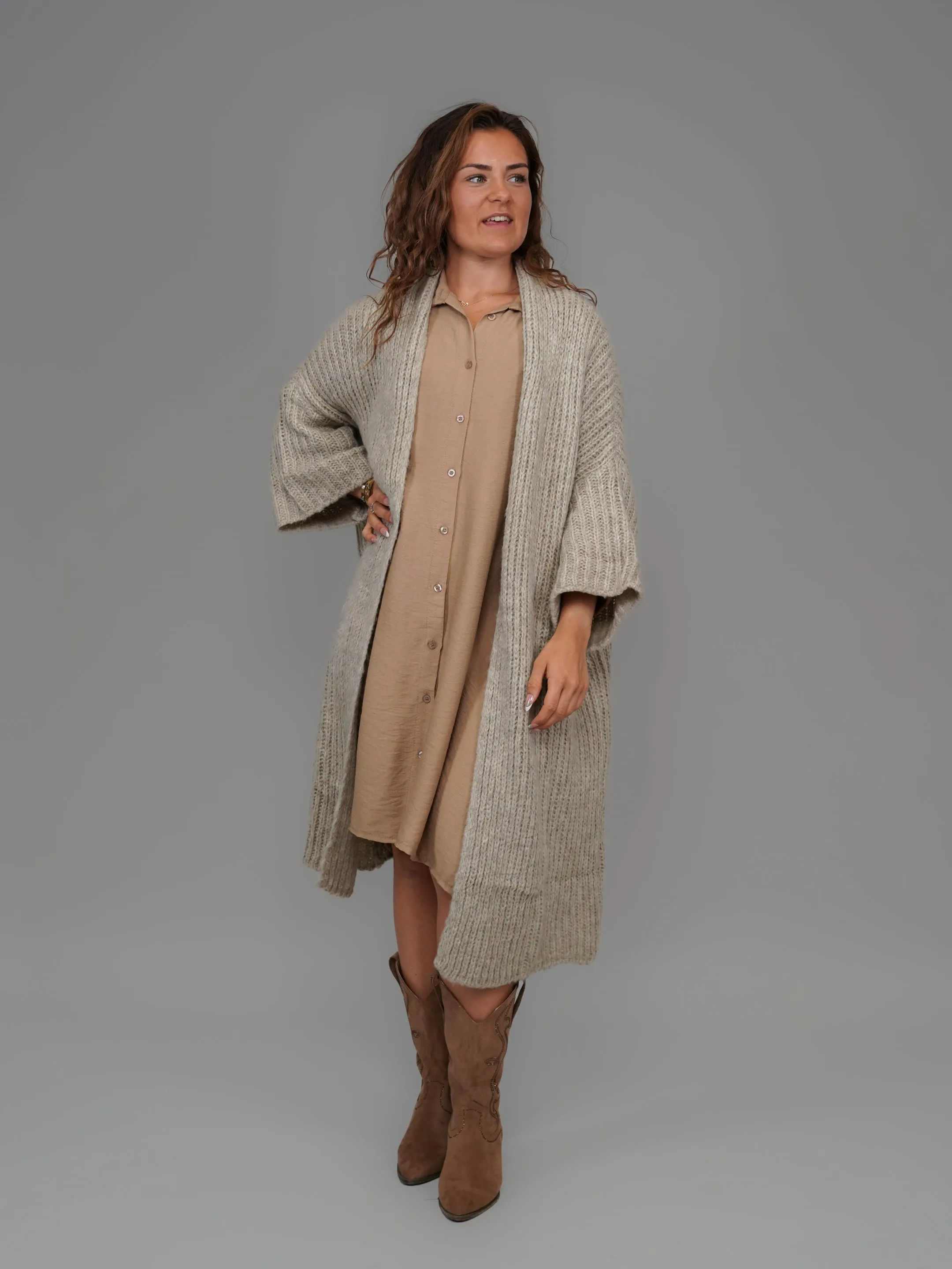 Gilet long taupe - 1079