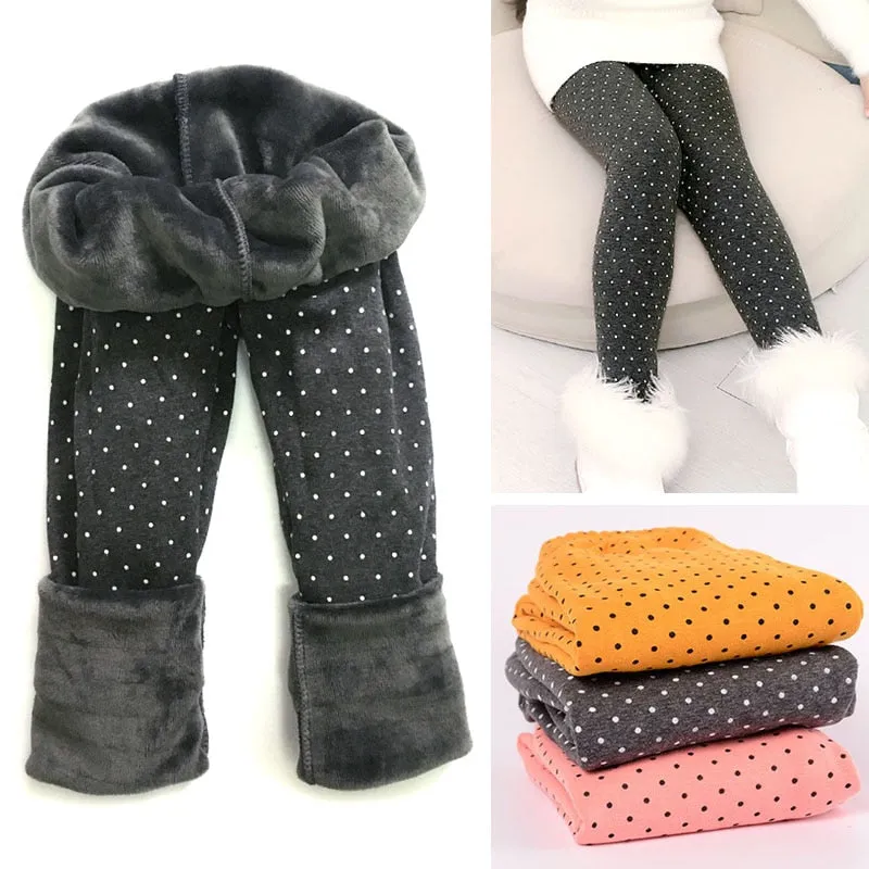 Girls Thermal Leggings - Black Dot