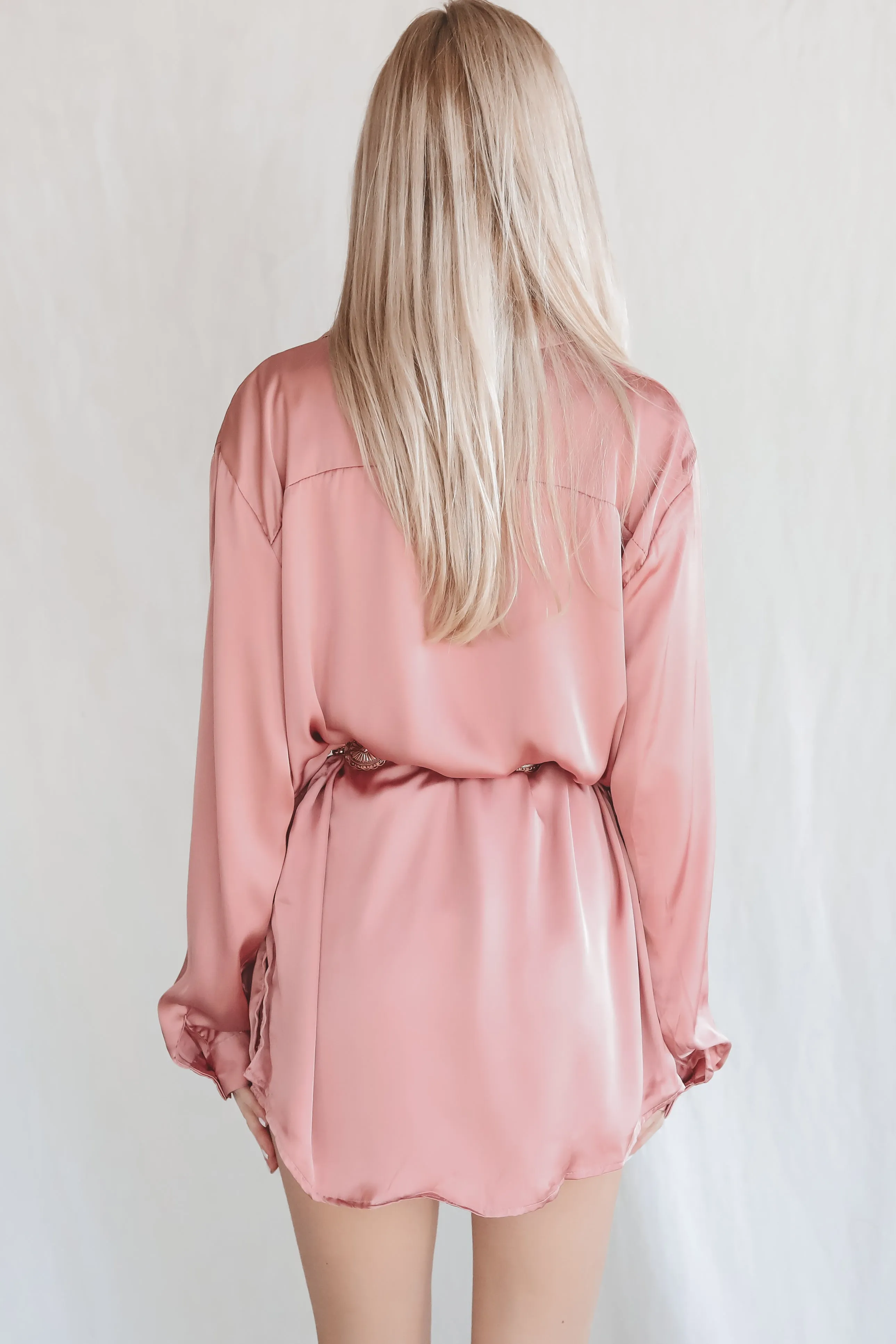 Giving Beverly Hills Satin Button Up Romper Dress