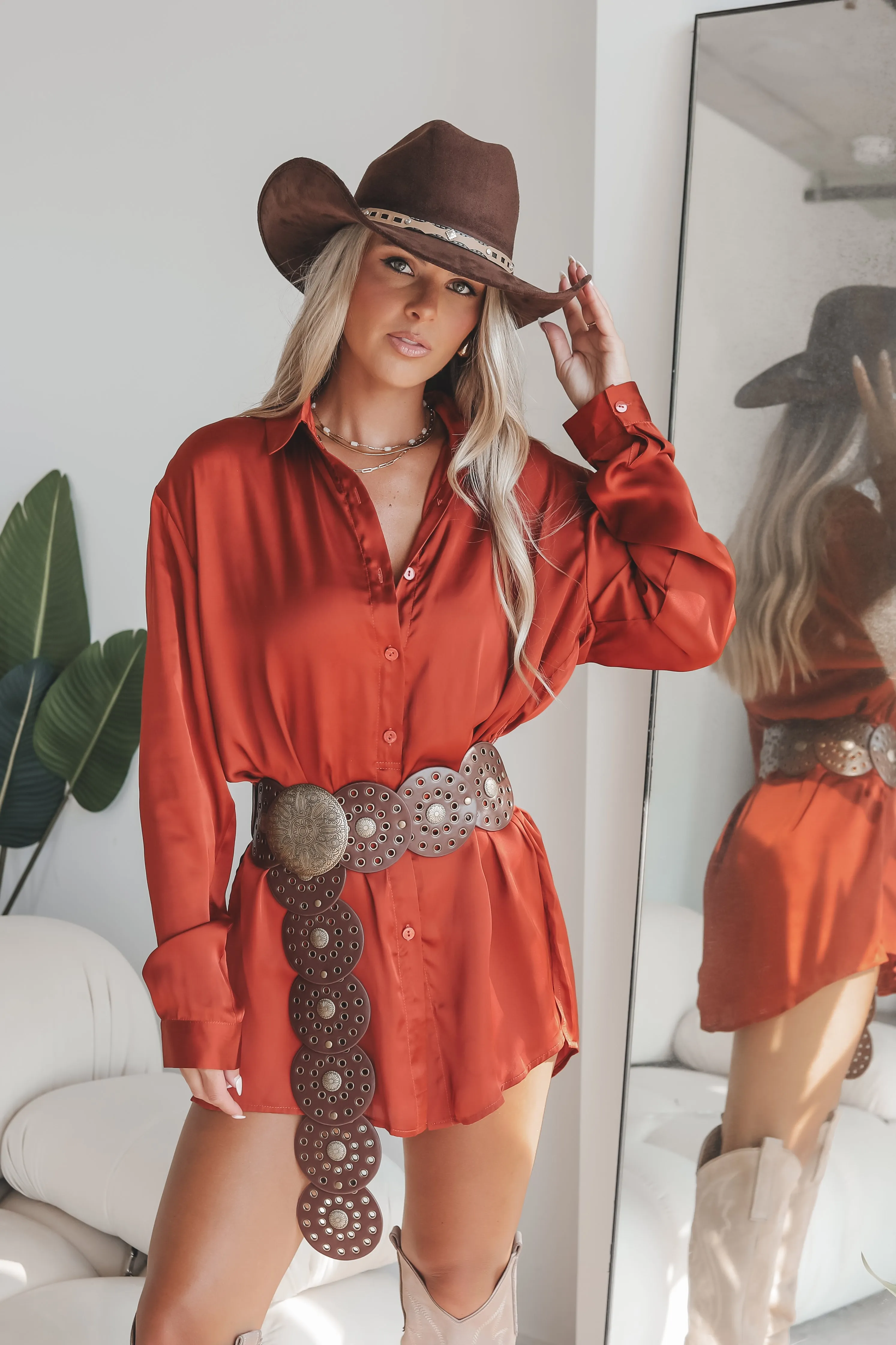 Giving Beverly Hills Satin Button Up Romper Dress