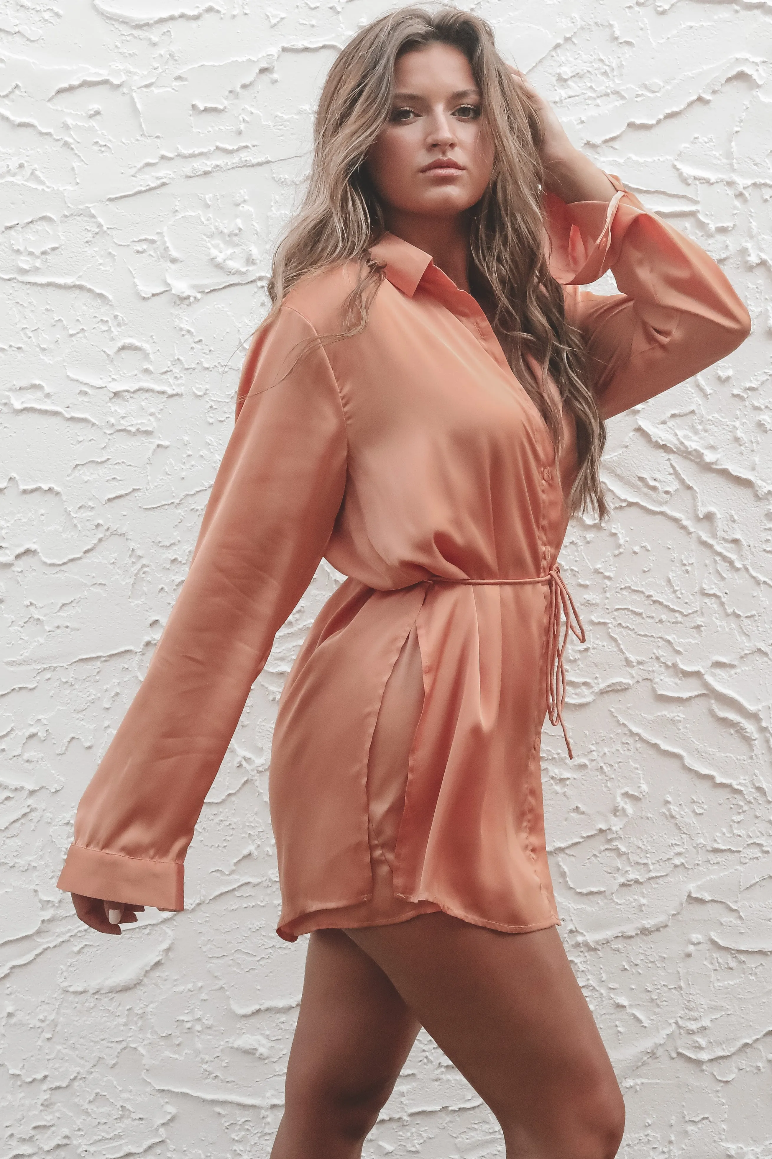 Giving Beverly Hills Satin Button Up Romper Dress