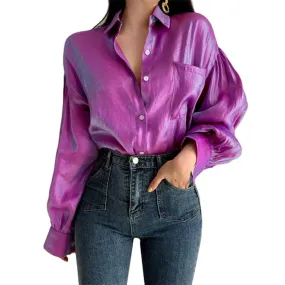 Gradient Color Oversized Button-Down Blouse