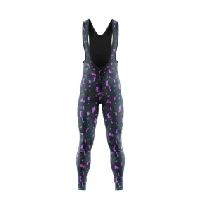 Green & Pink Leopard Print Women's Cargo Winter Cycling Bib Tights