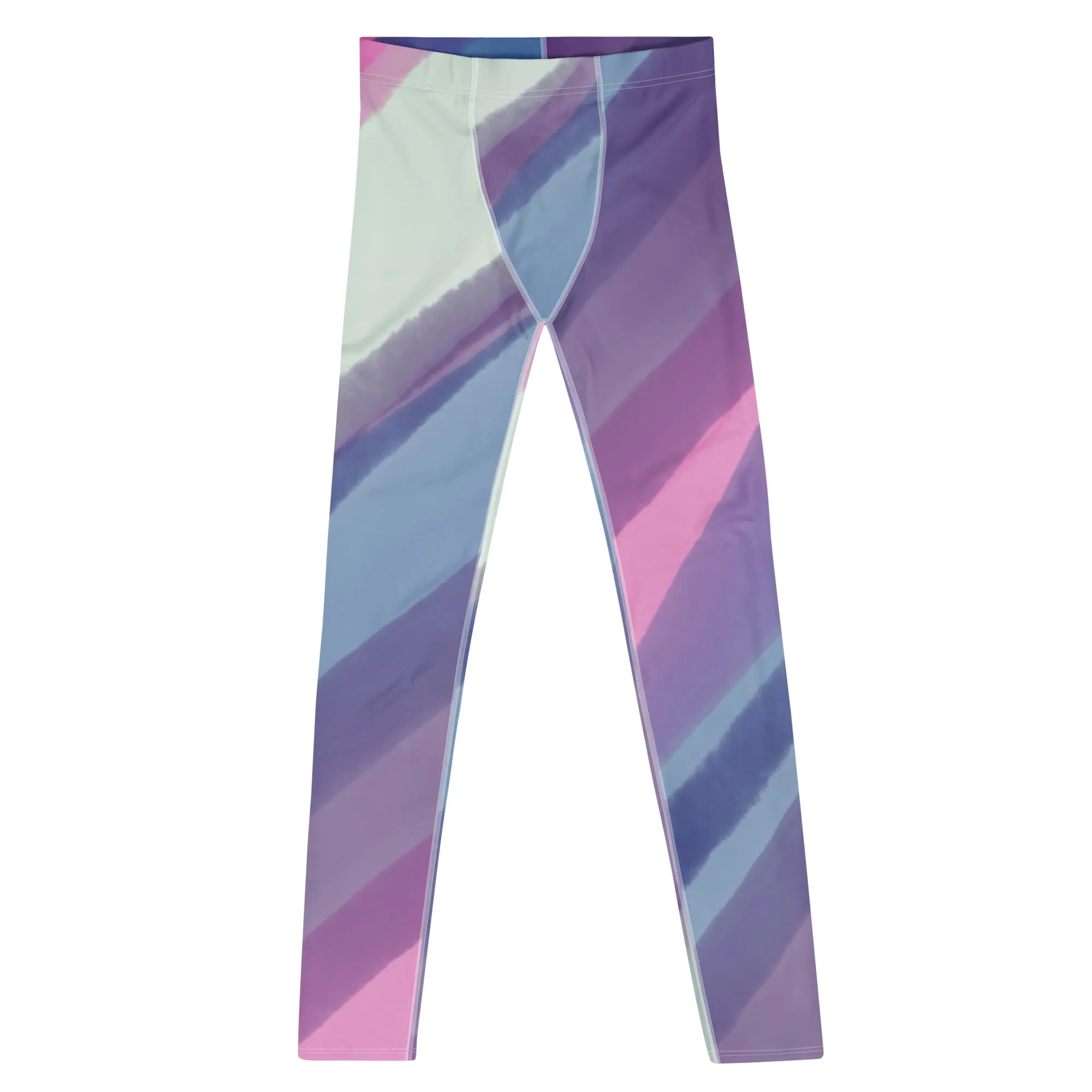 Green Blue Stripes Men's Leggings, Striped Colors Men's Leggings, Colorful Pastel Purple Gym Tights For Men - Made in USA/EU/MX