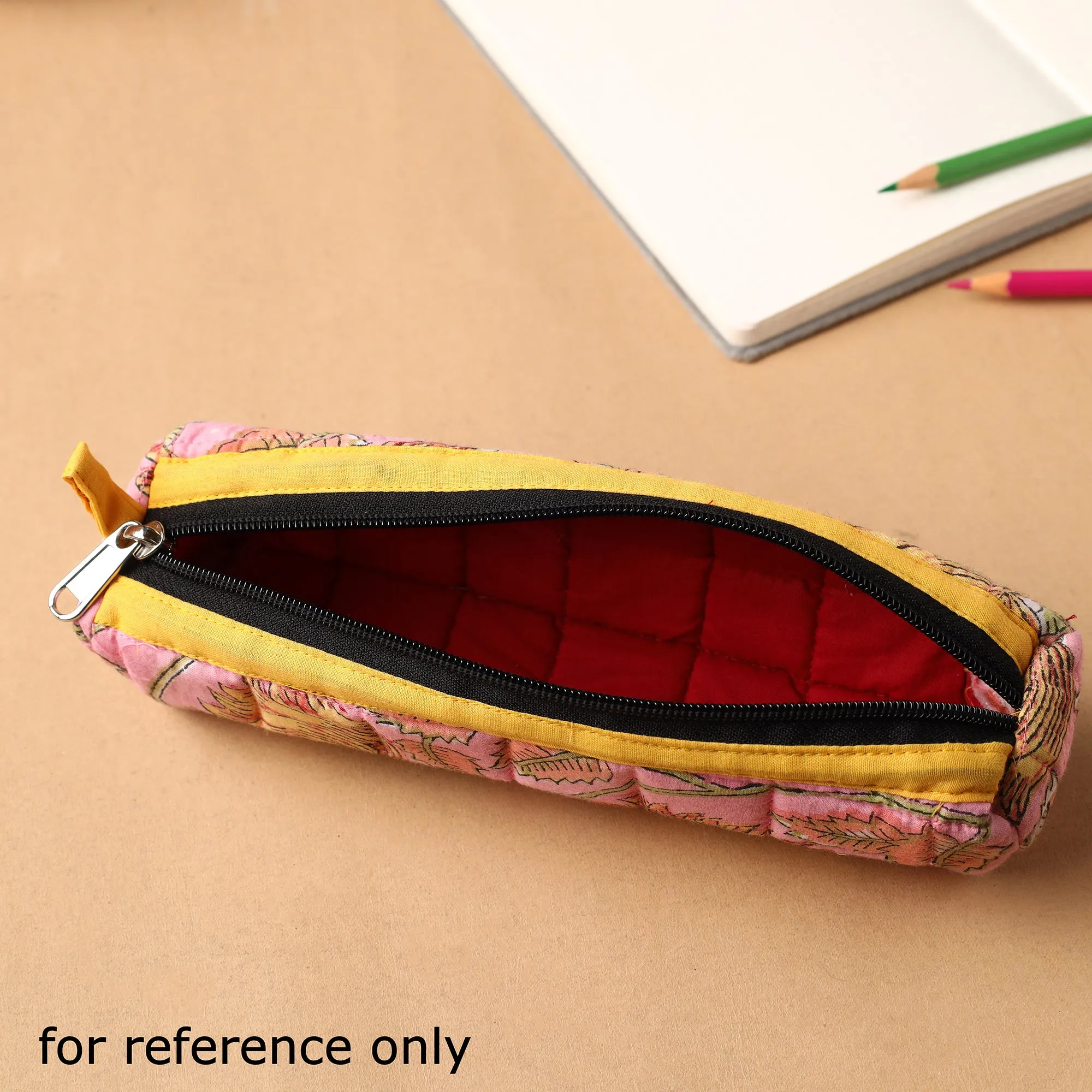 Green - Handcrafted Quilted Cotton Multipurpose Pencil Pouch 05