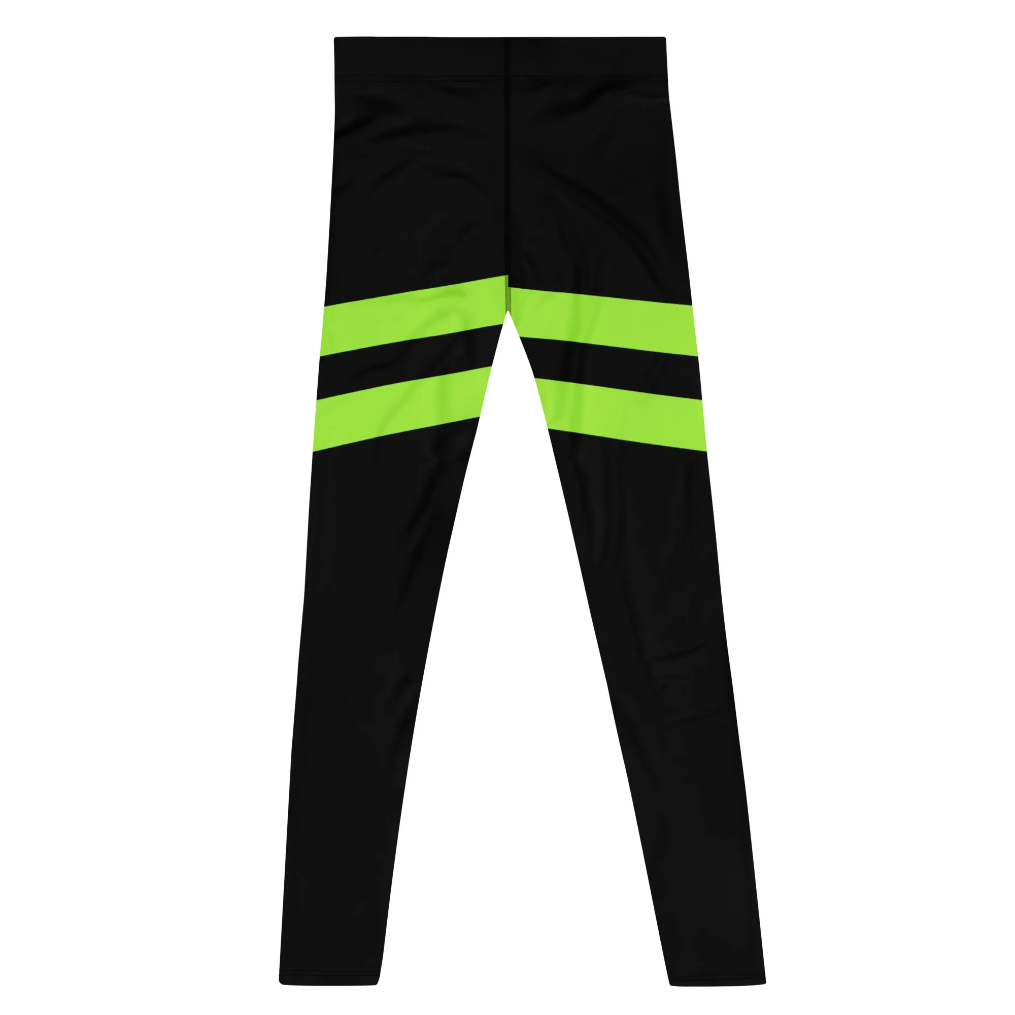 Green Striped Best Men's Leggings, Striped Bright Black and Green Colors Men's Leggings, Colorful Black Green Stripes Gym Tights For Men - Made in USA/EU/MX