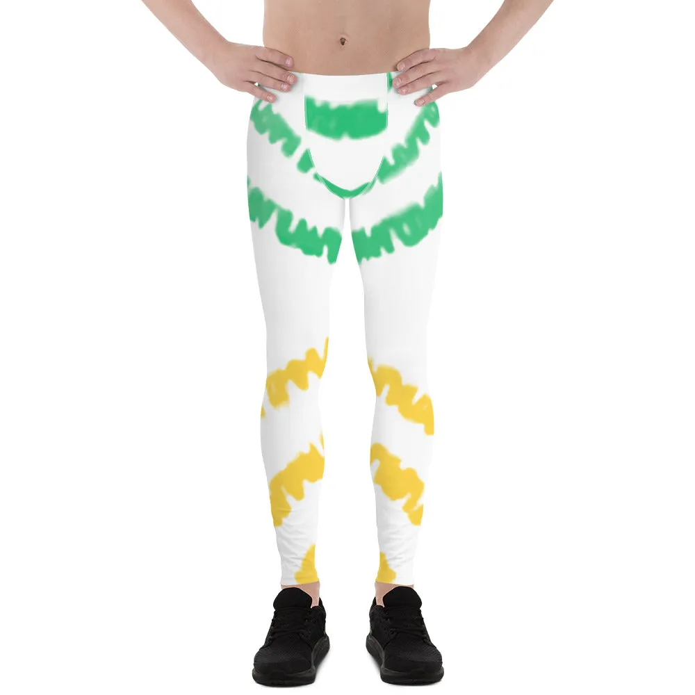 Green Yellow Tie Dye Meggings, Abstract Men's Party Tie Dye Leggings For Men-Made in USA/EU/MX