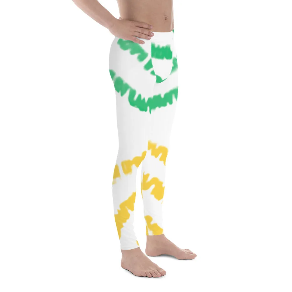 Green Yellow Tie Dye Meggings, Abstract Men's Party Tie Dye Leggings For Men-Made in USA/EU/MX