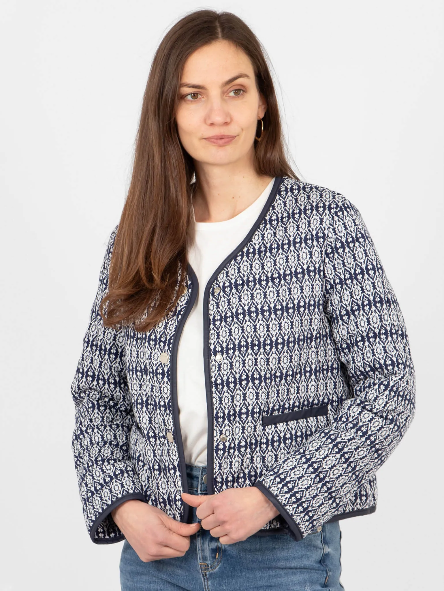 Greta Lightweight Box Jacket - Navy Blue, Aztec