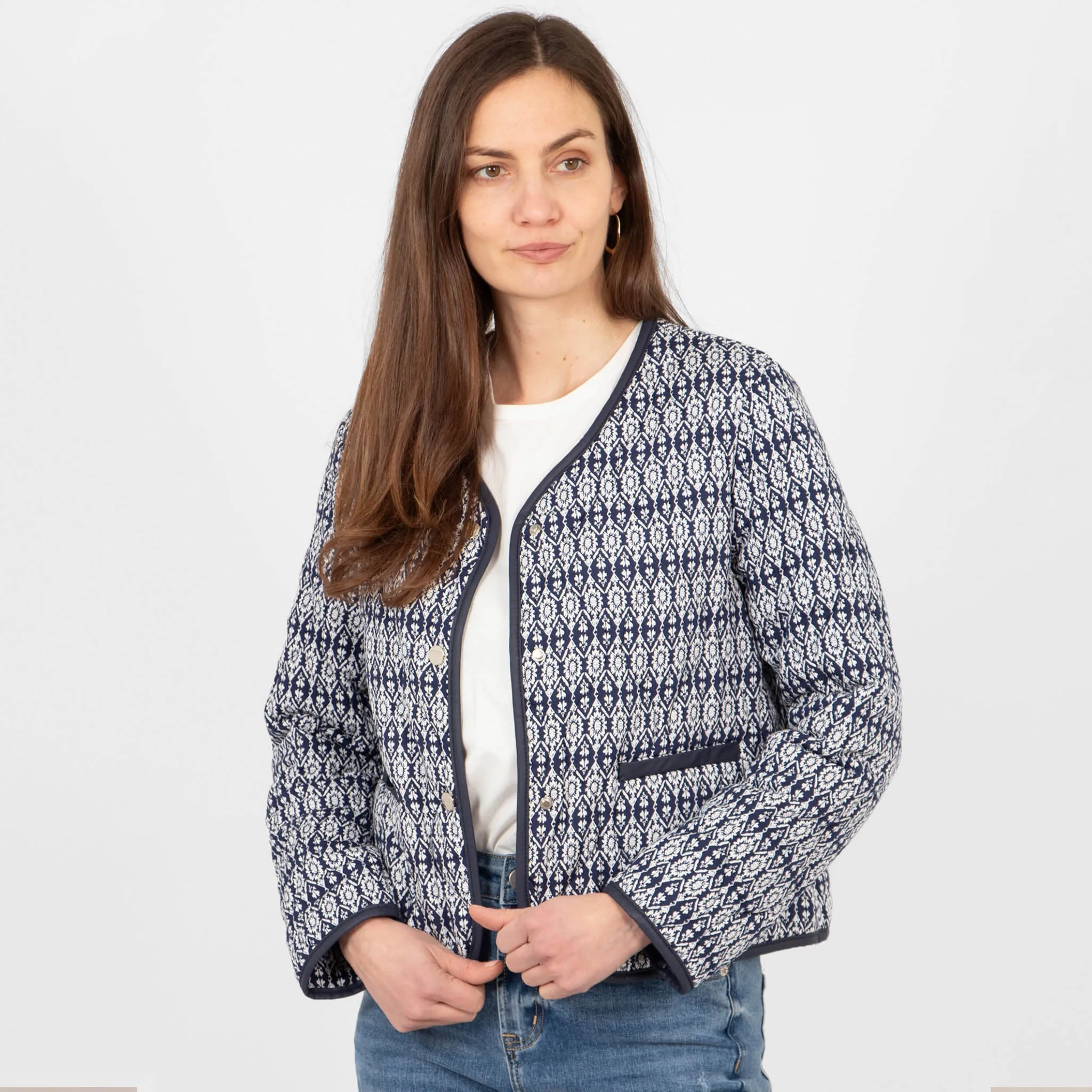 Greta Lightweight Box Jacket - Navy Blue, Aztec