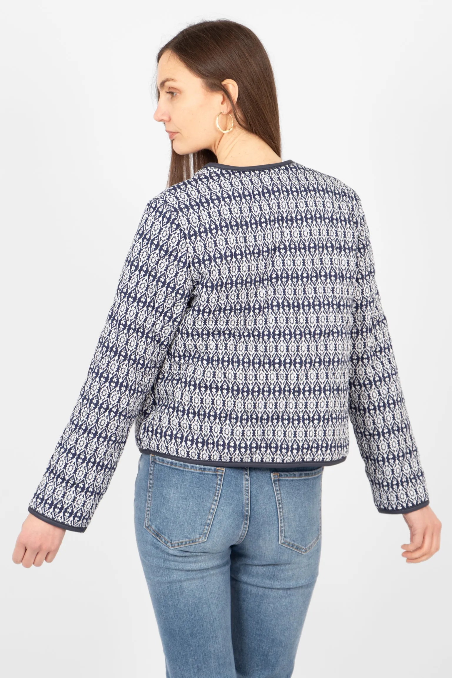 Greta Lightweight Box Jacket - Navy Blue, Aztec