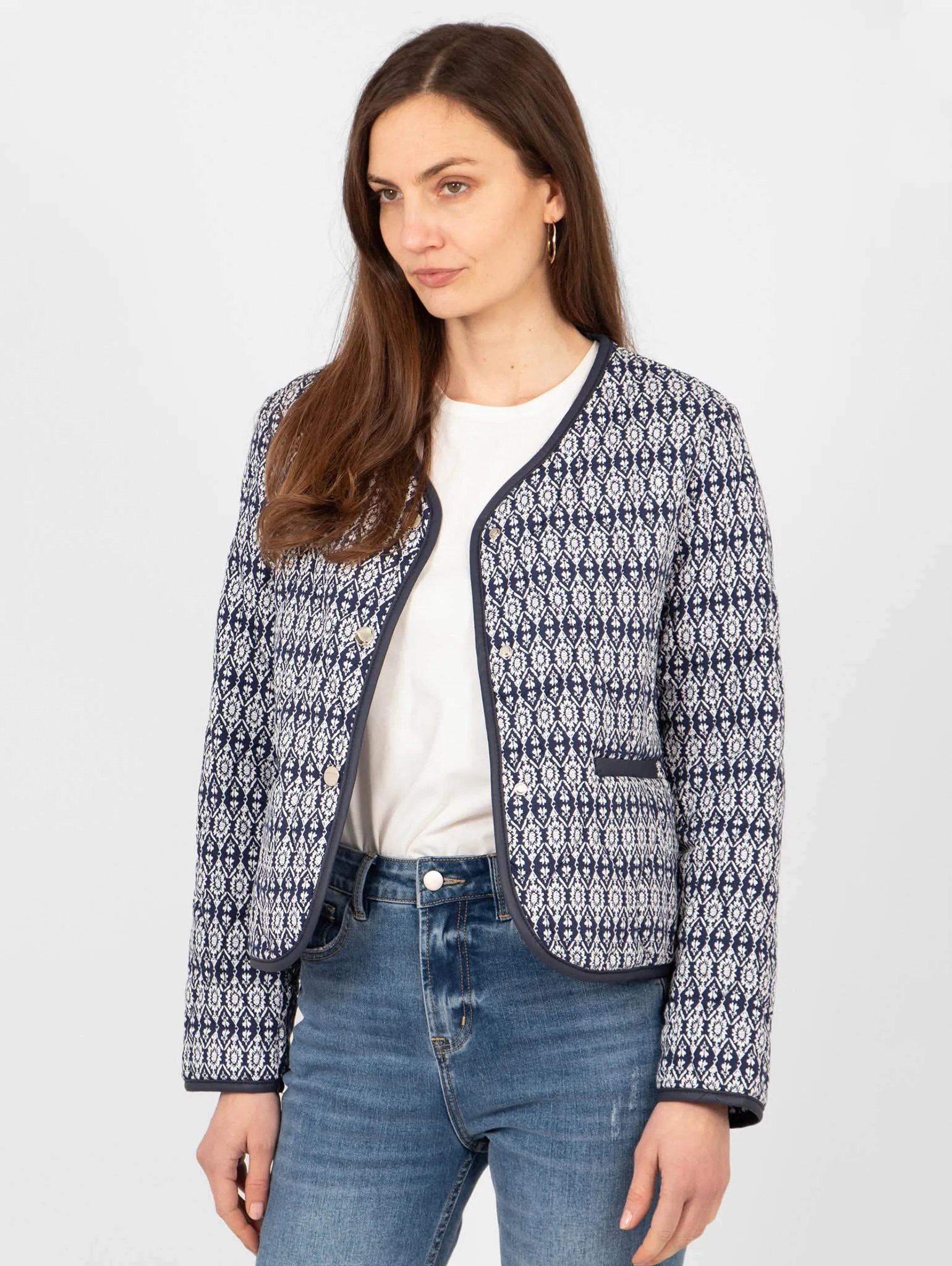 Greta Lightweight Box Jacket - Navy Blue, Aztec