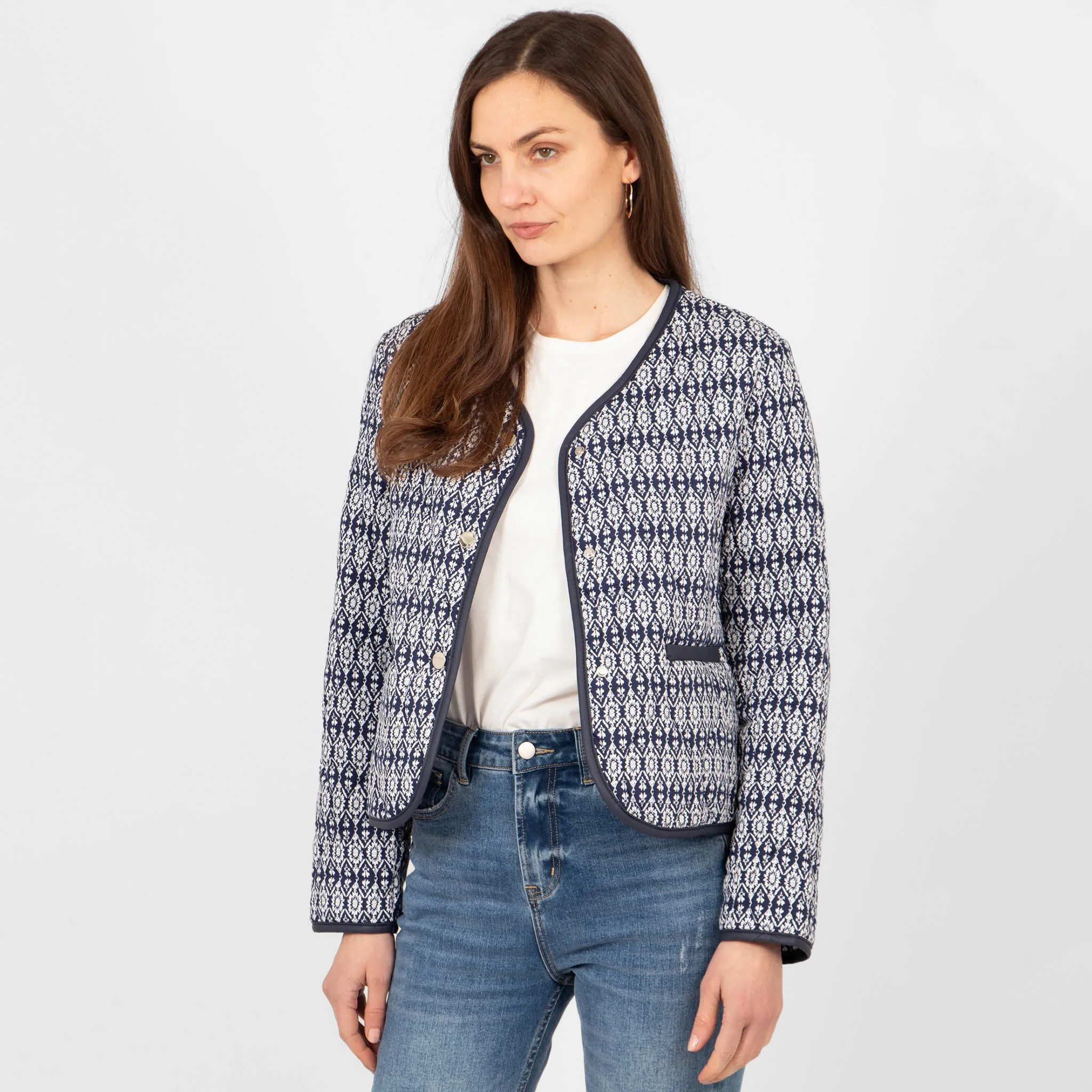 Greta Lightweight Box Jacket - Navy Blue, Aztec