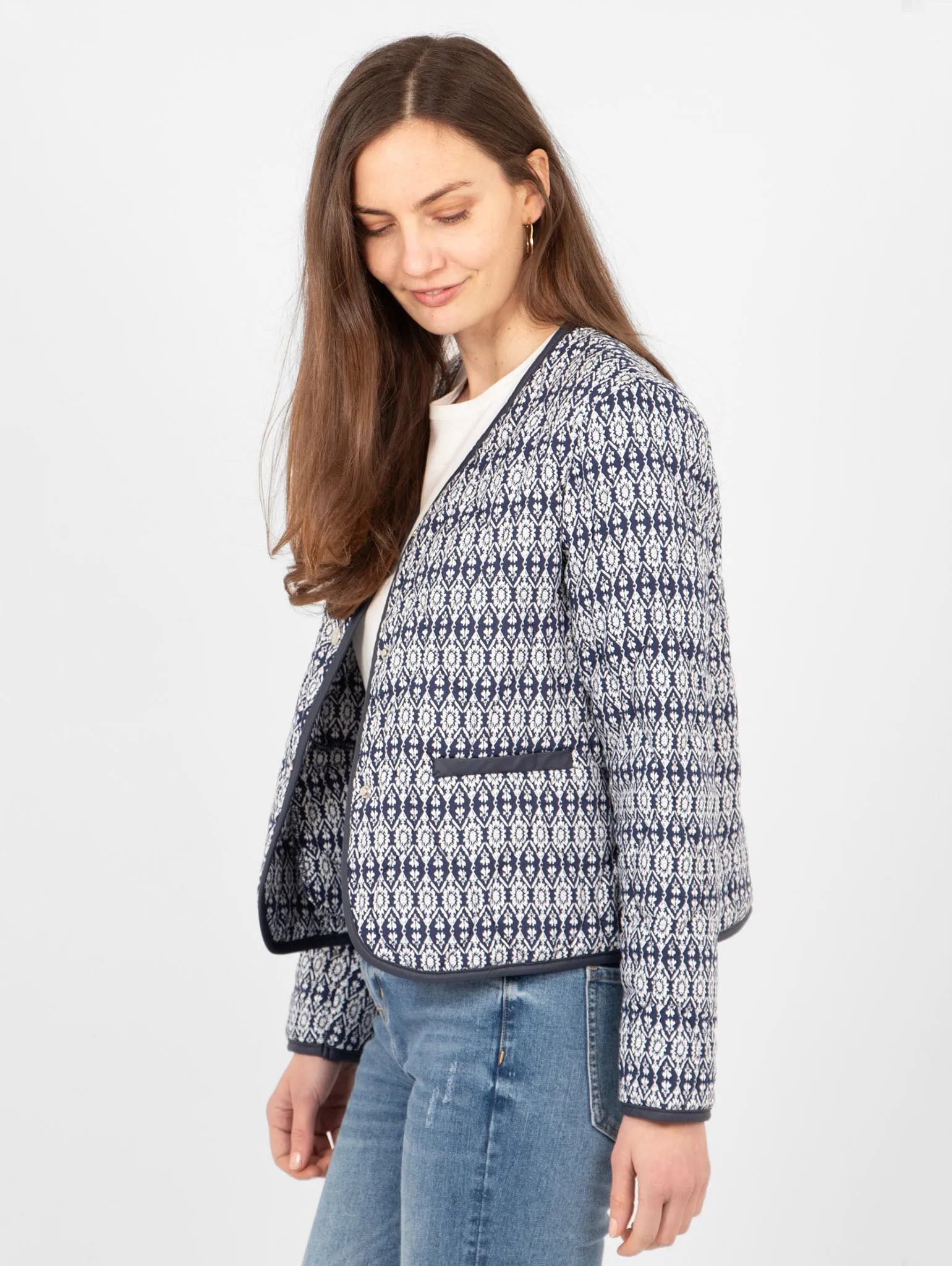 Greta Lightweight Box Jacket - Navy Blue, Aztec