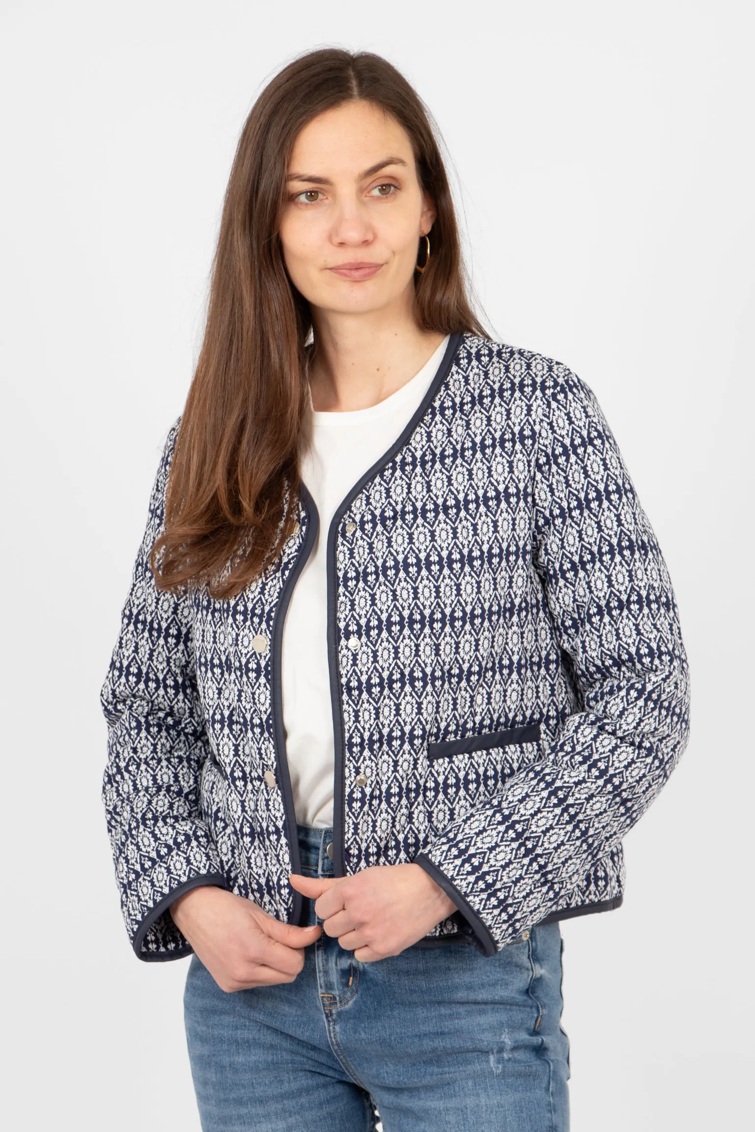 Greta Lightweight Box Jacket - Navy Blue, Aztec