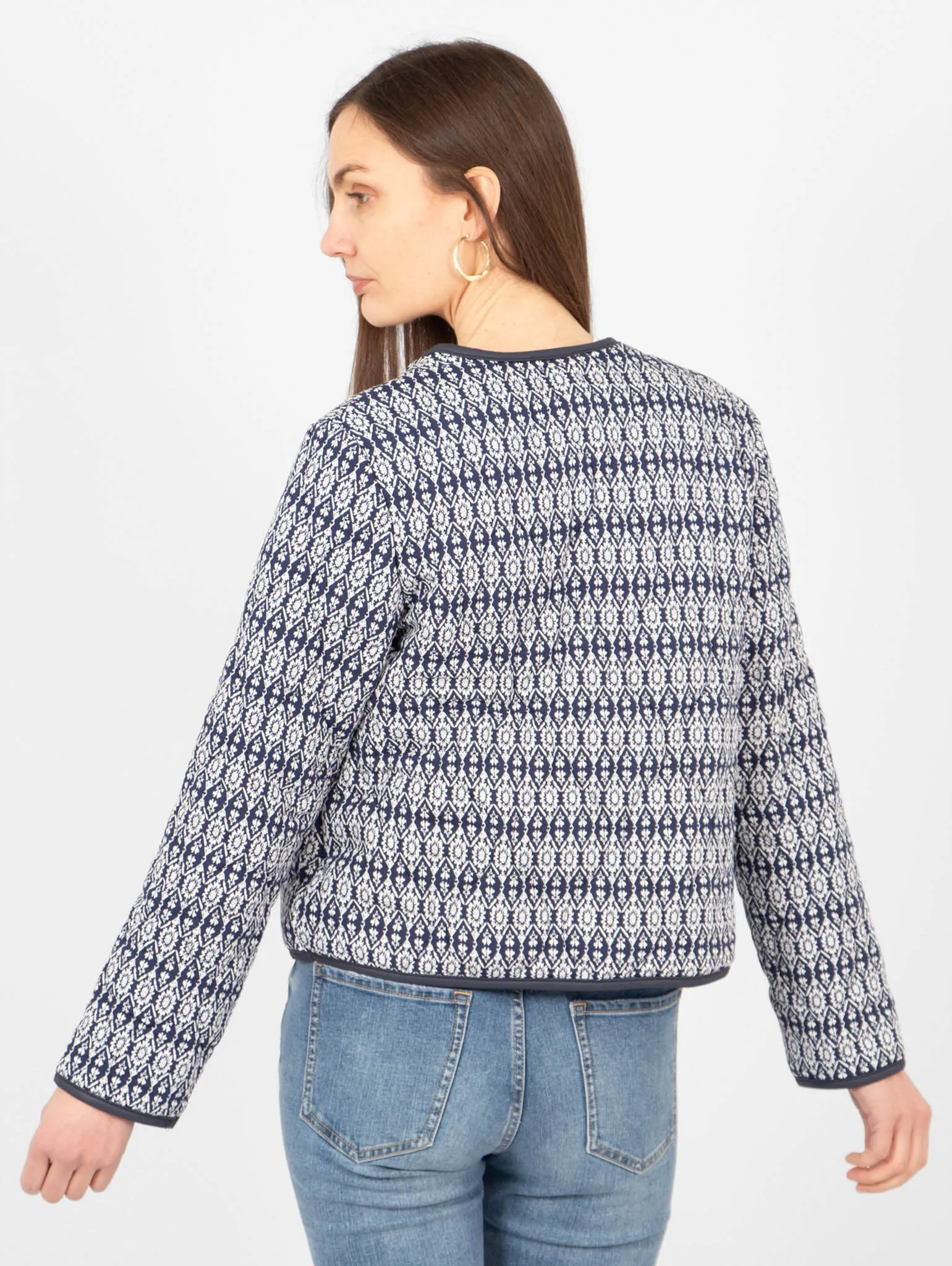 Greta Lightweight Box Jacket - Navy Blue, Aztec