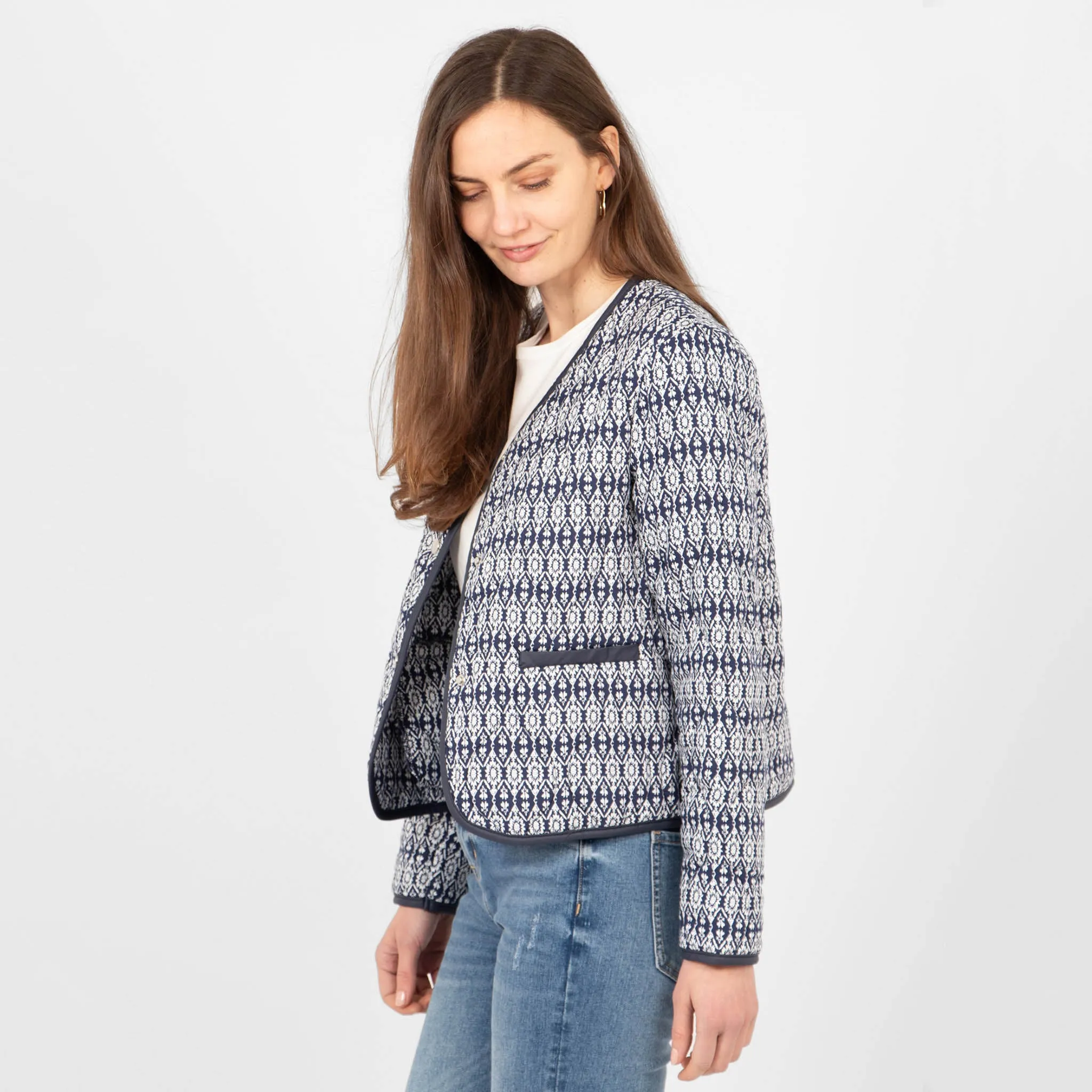 Greta Lightweight Box Jacket - Navy Blue, Aztec