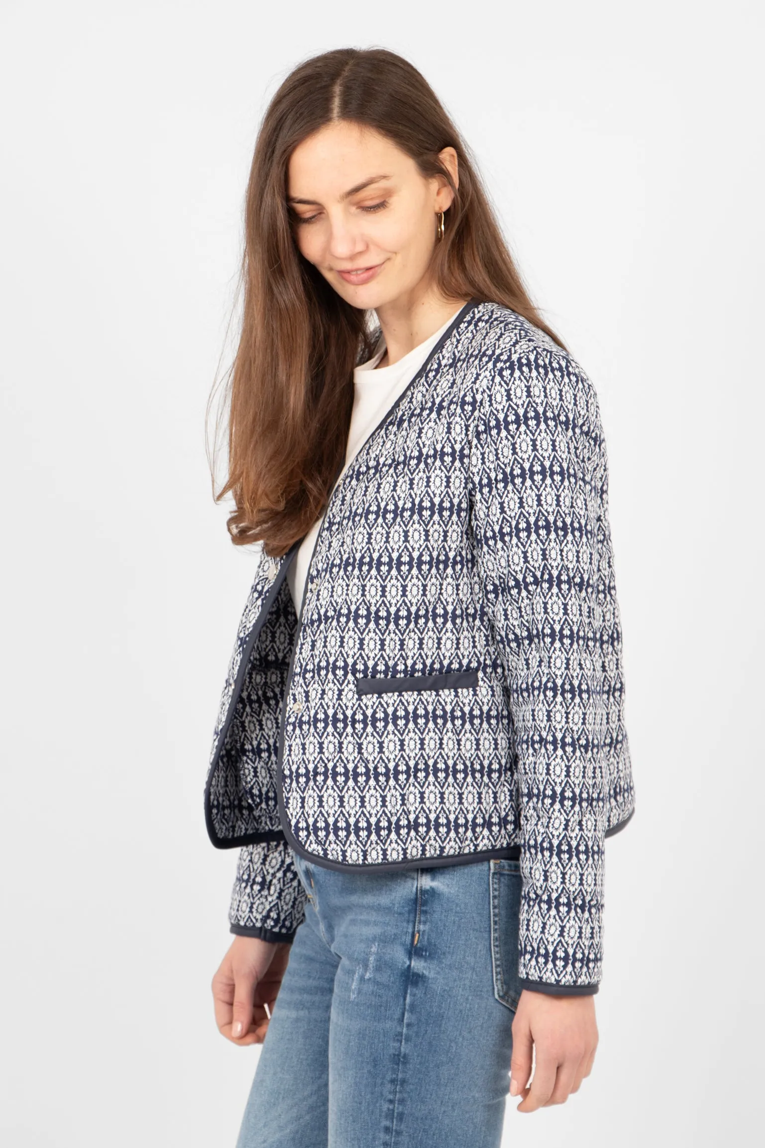 Greta Lightweight Box Jacket - Navy Blue, Aztec