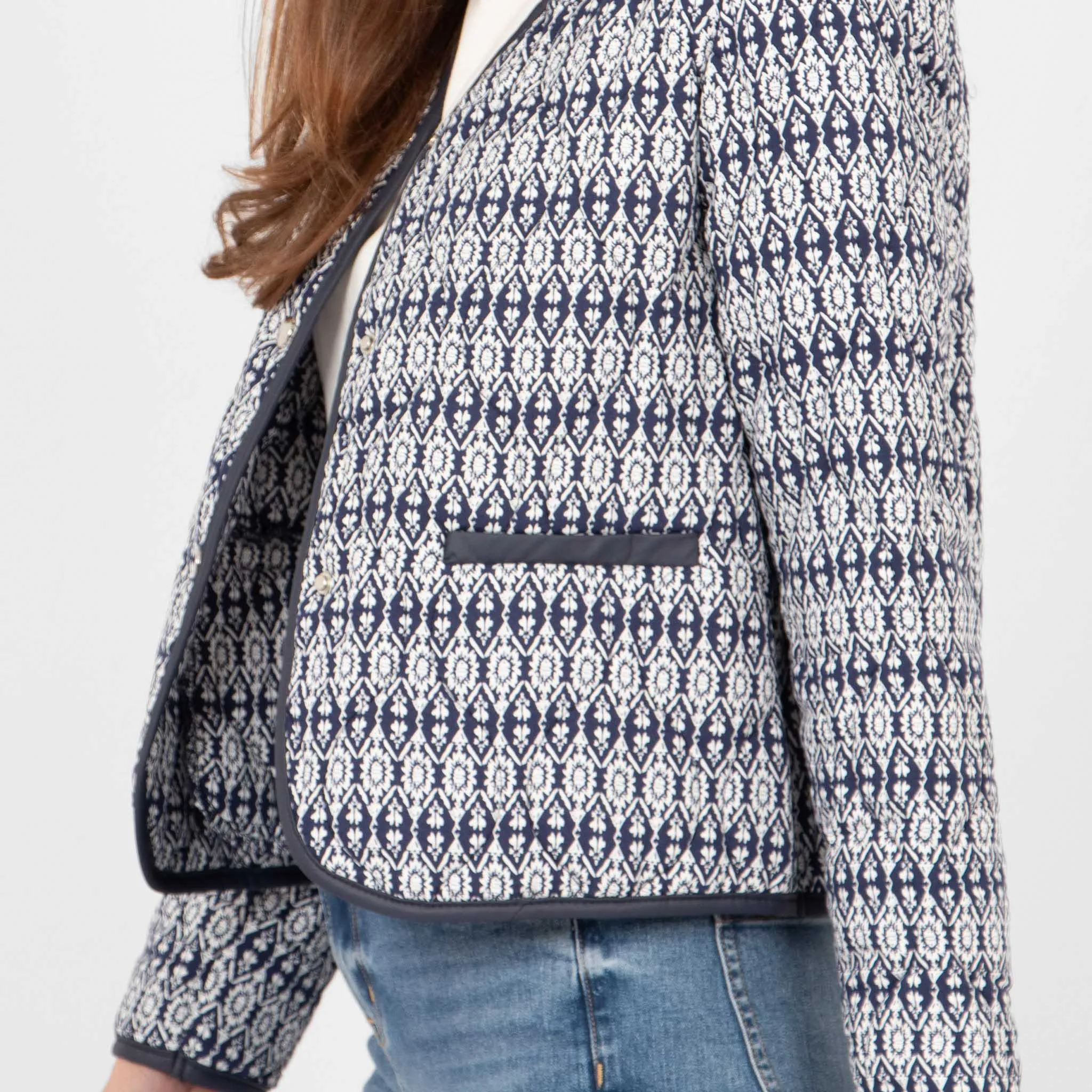 Greta Lightweight Box Jacket - Navy Blue, Aztec