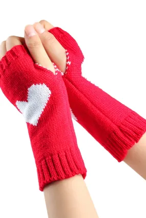 Half Hearted Fingerless Gloves - Red