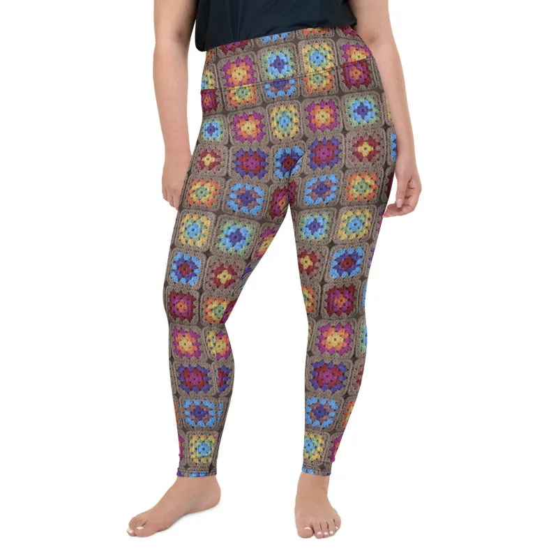 'Harvest Kaleidoscope' Crochet Print Granny Square Leggings