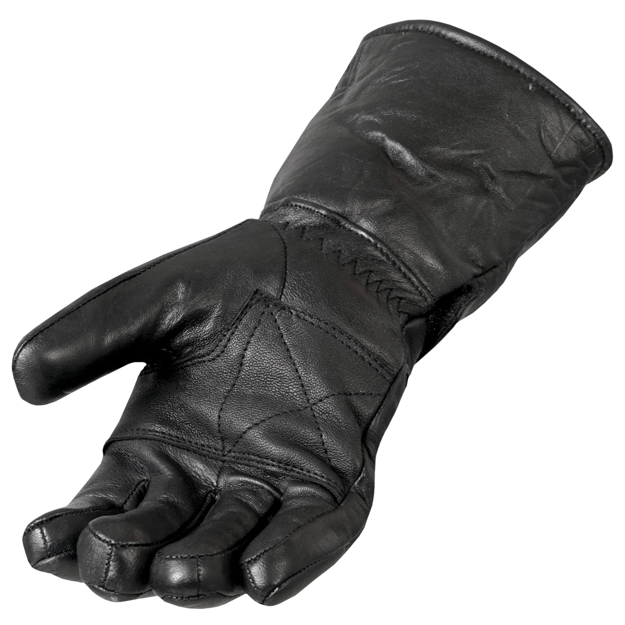 Hot Leathers GVM1001 Men's Black Leather Gauntlet Glove with Quilted Lining