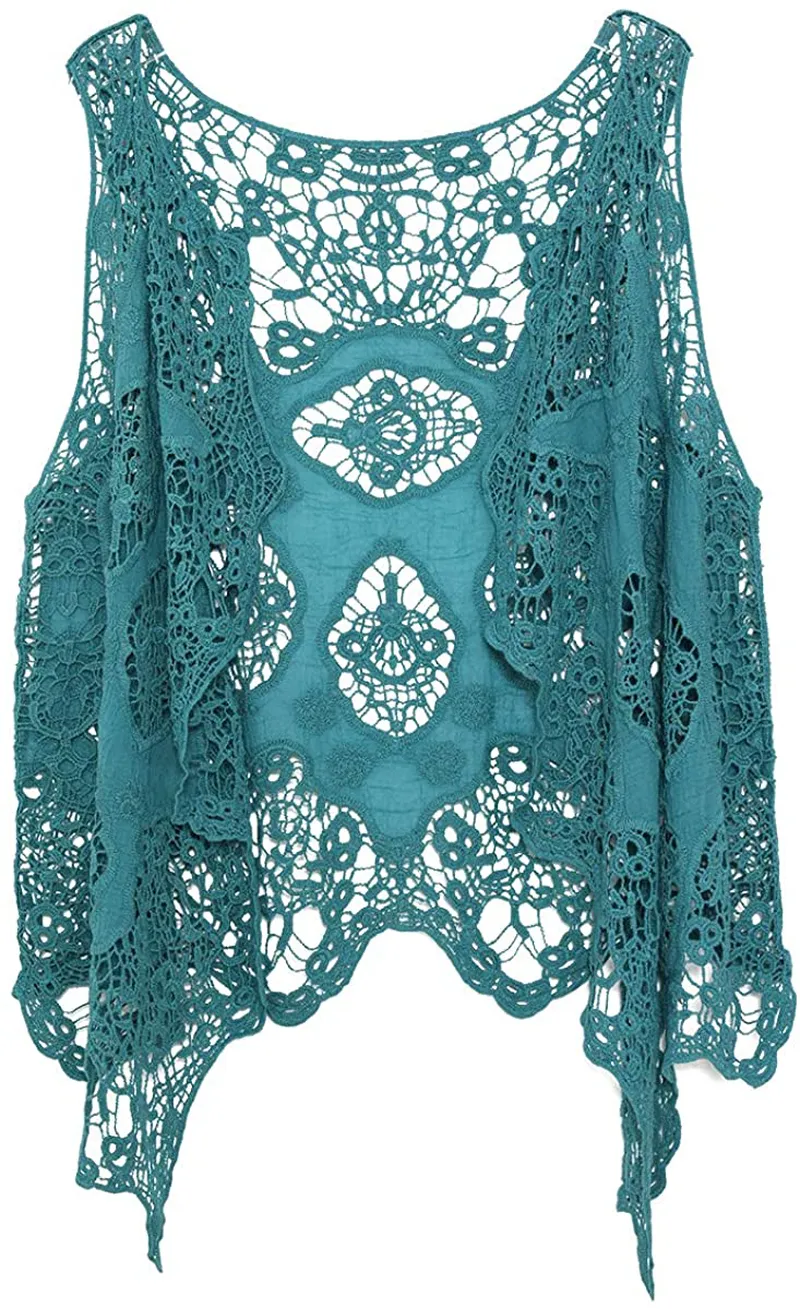 JASTIE Open Stitch Cardigan Boho Hippie Crochet Vest