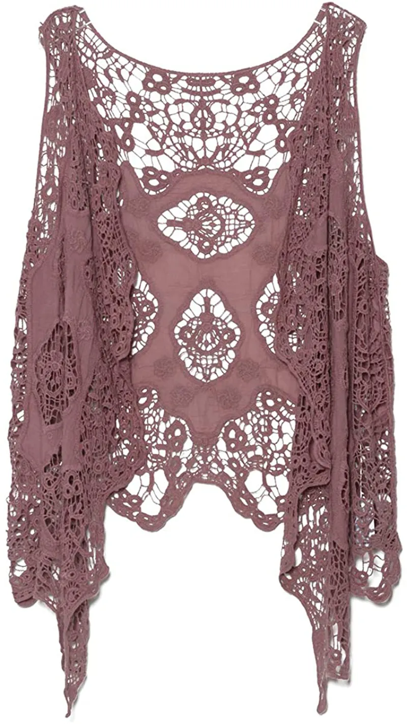 JASTIE Open Stitch Cardigan Boho Hippie Crochet Vest