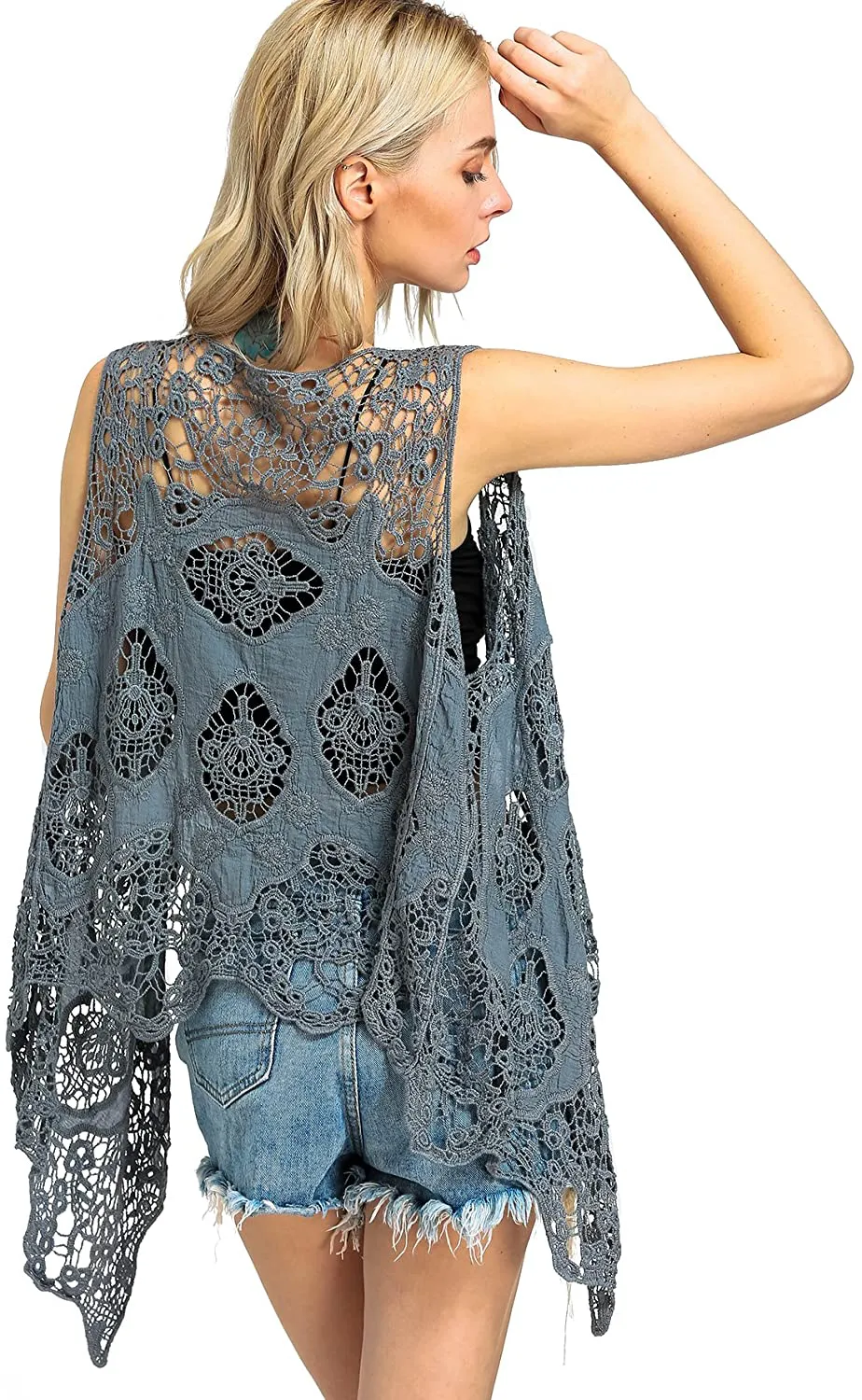 JASTIE Open Stitch Cardigan Boho Hippie Crochet Vest