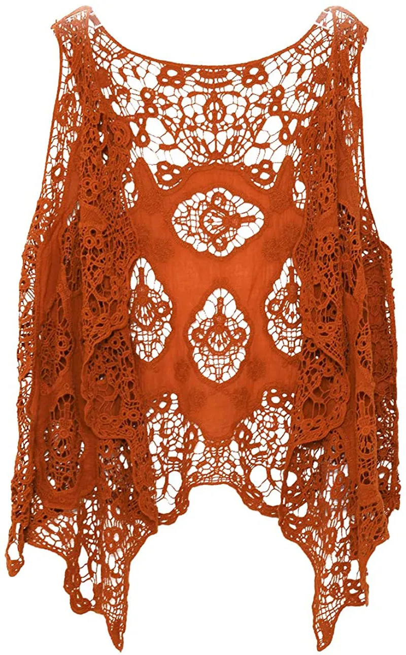 JASTIE Open Stitch Cardigan Boho Hippie Crochet Vest