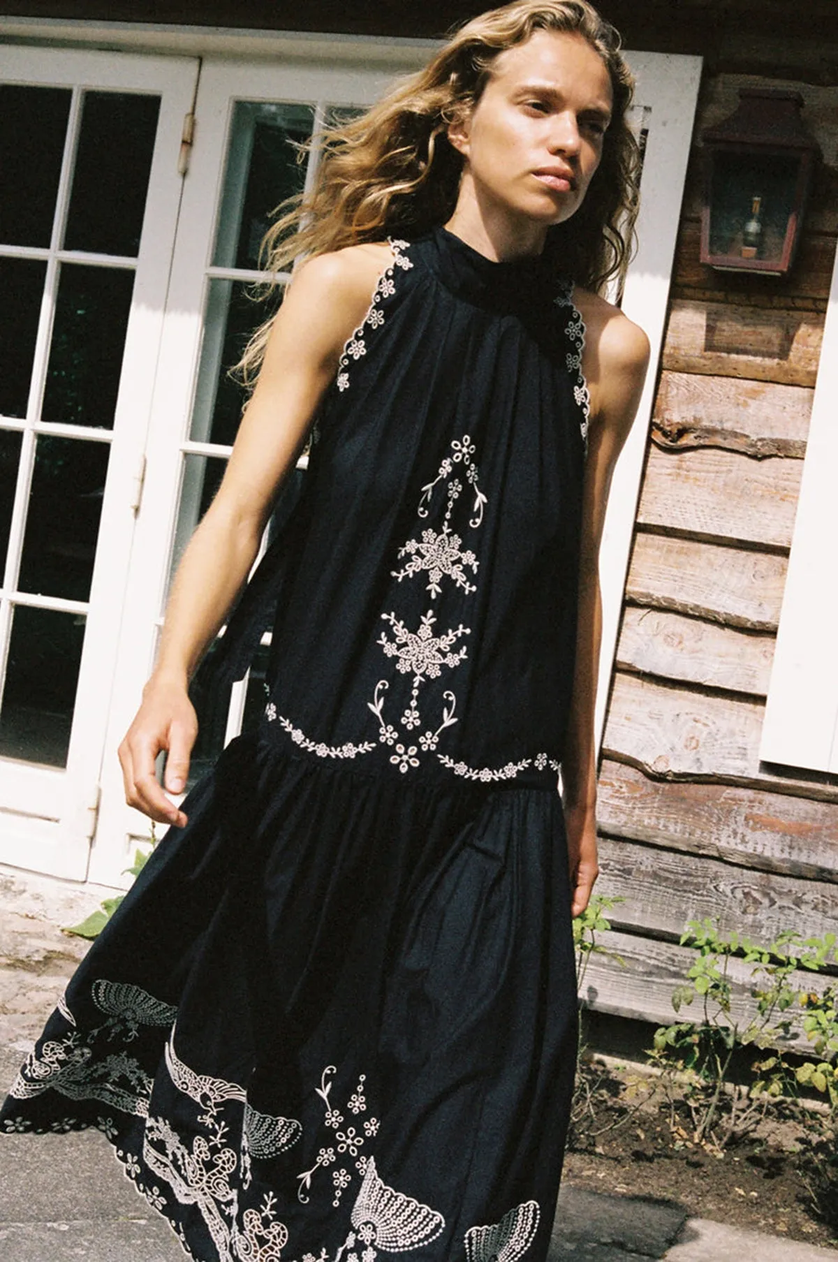 Kingsley Embroidery Tank Dress Black