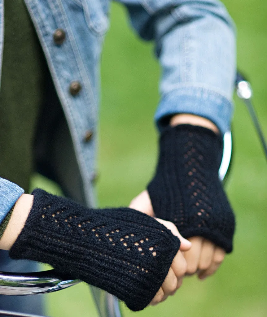 Lace-Back Fingerless Gloves (with 3 lace charts) Pattern