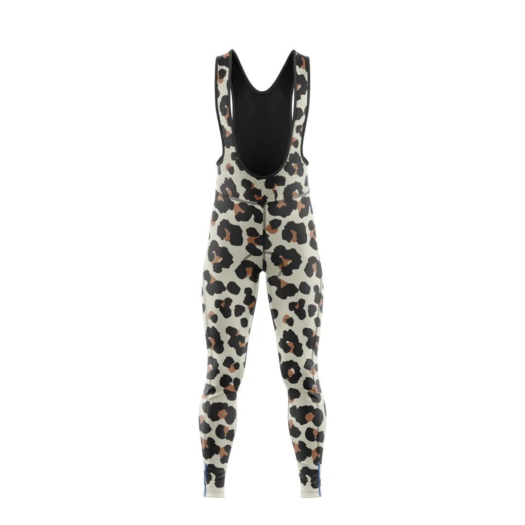 Leopard Print Women's Cargo Winter Cycling Bib Tights