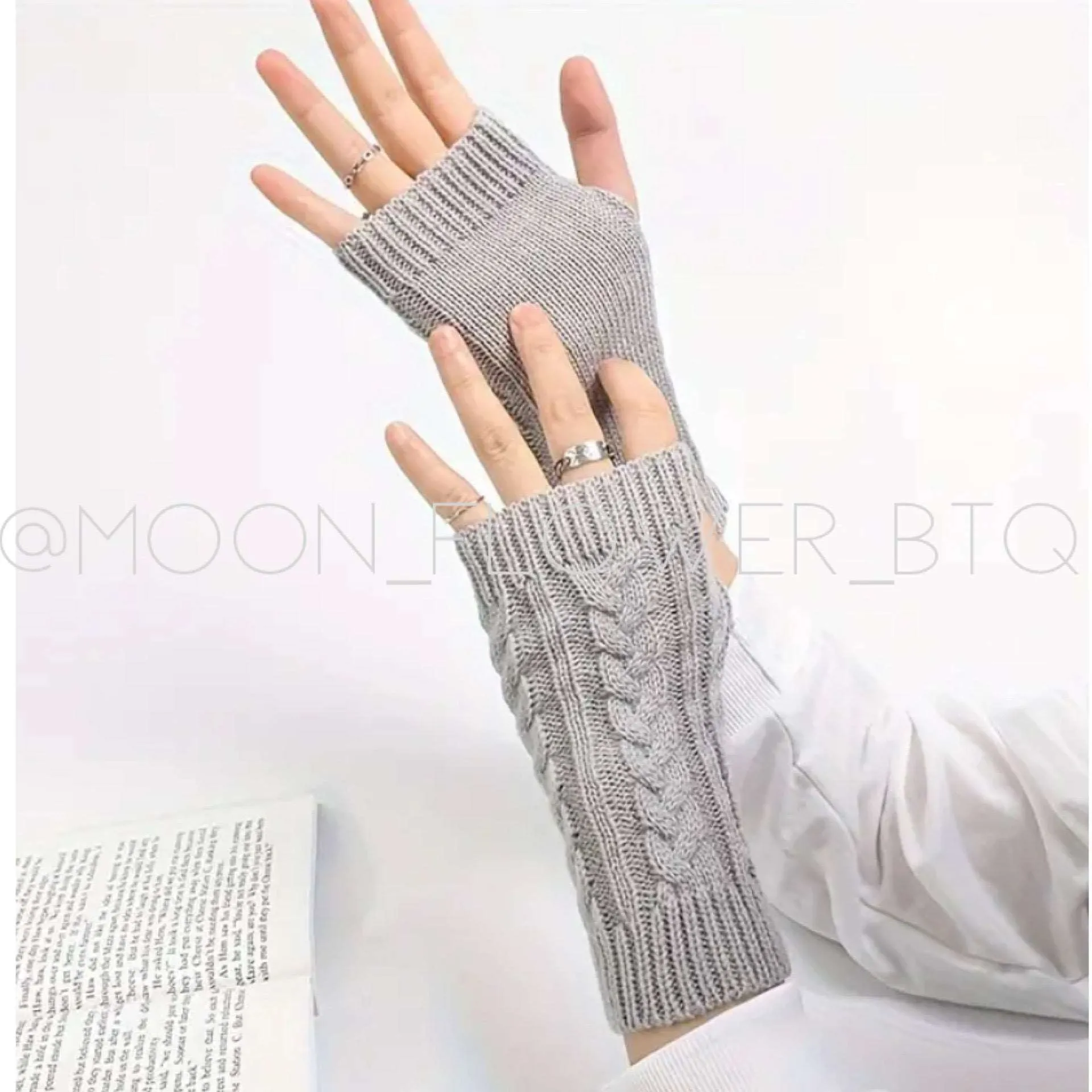 Light Gray Cable Knit Fingerless Gloves